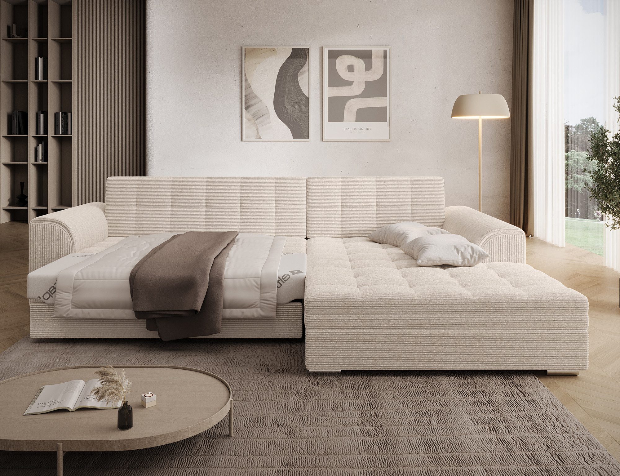 MF Design Ecksofa Ecksofa mit Schlaffunktion in Webstoff, Dolphin / false / Ja