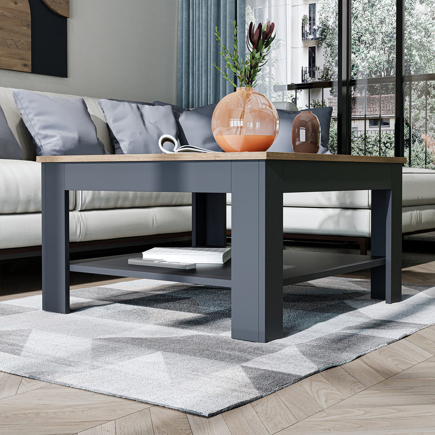 Roomart Wohnzimmertisch Couchtisch HELSINKI mit Ablageboden Wohnzimmertisch Sofatisch modern, Mit unterer Ablage, in zwei Formaten – Bild 3 von 5