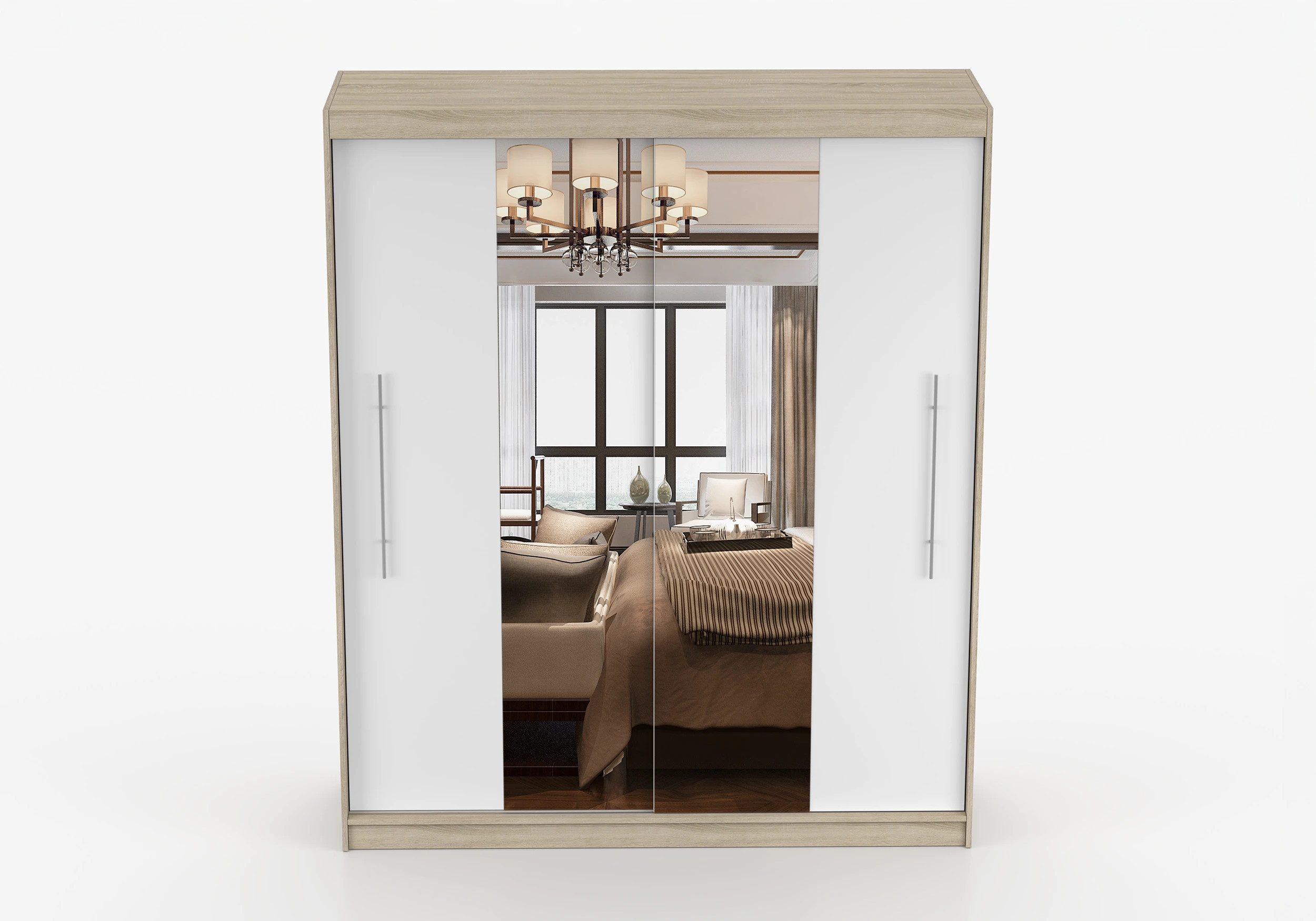 imoebel24 Schwebetürenschrank TORINO I 203 - Sonoma / Weiss Matt