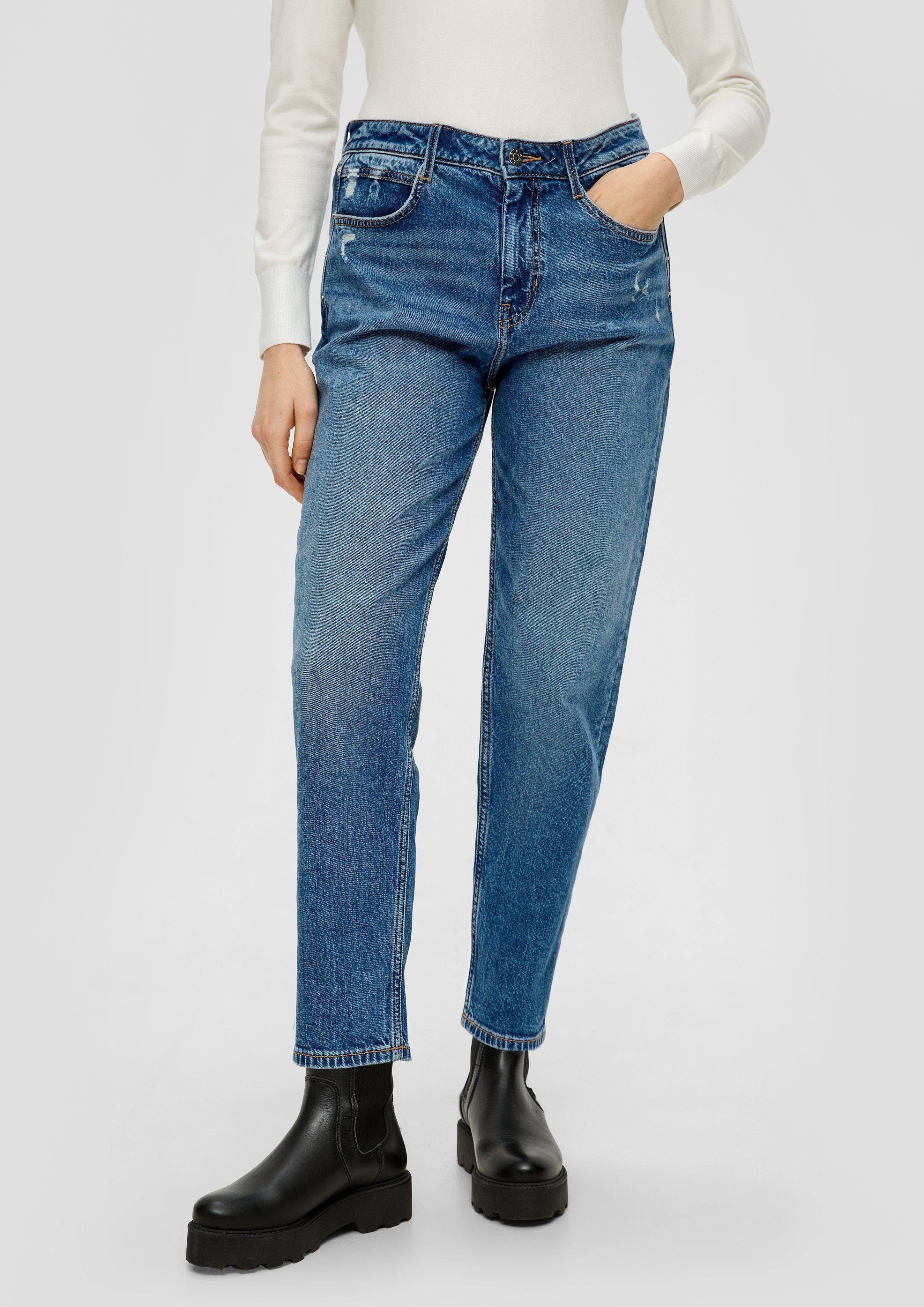 Nieten Tapered / / Leg / s.Oliver Regular Ankle-Jeans Label-Patch, 7/8-Jeans High Fit Rise Waschung, blau