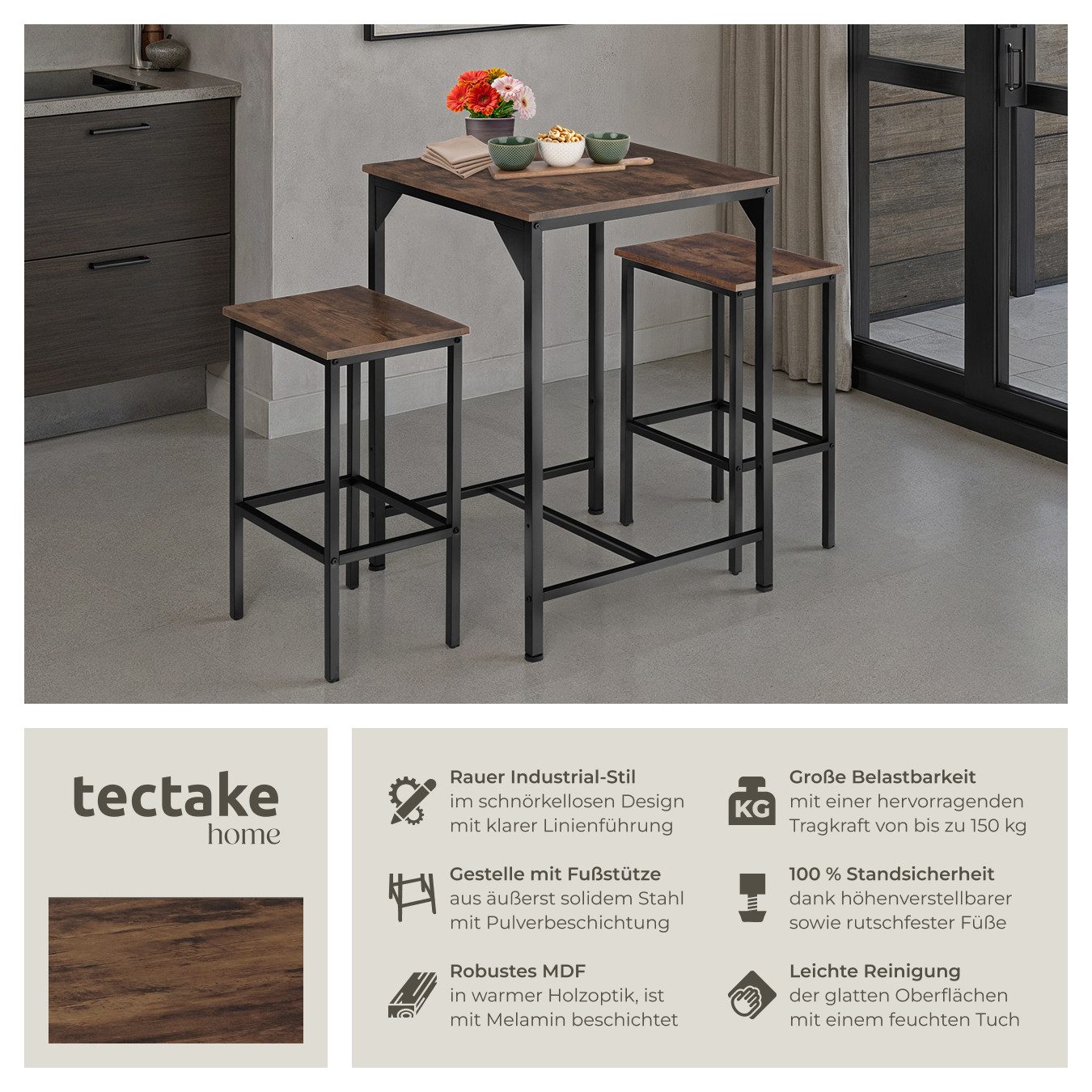 tectake Stehtisch Barset (1-St., 3 tlg), 3er-Set aus Bartisch und zwei Barh günstig online kaufen