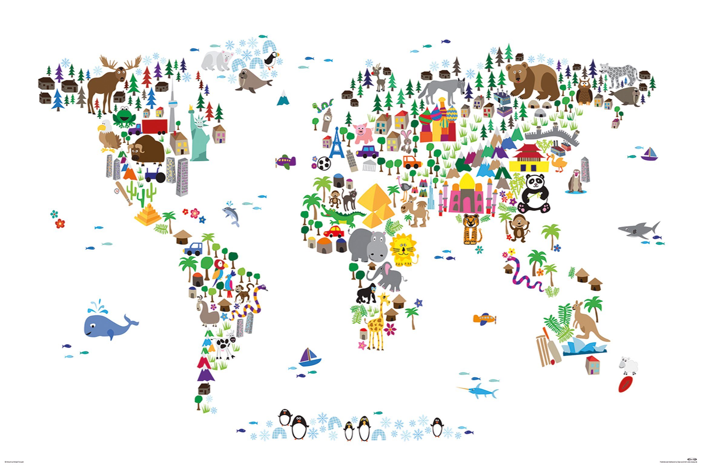 Close Up Poster Animal Map Of The World Poster Michael Tompsett Weltkarte