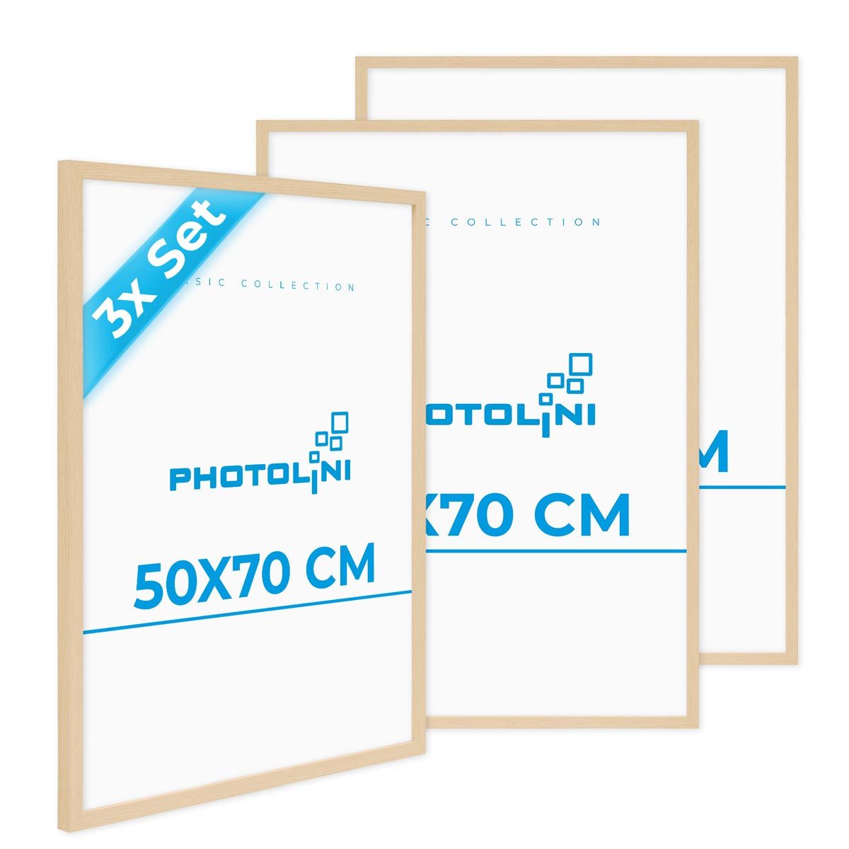 PHOTOLINI Bilderrahmen 3er Set, stabiles MDF-Holz, mit Acrylglas, extra Zubehör