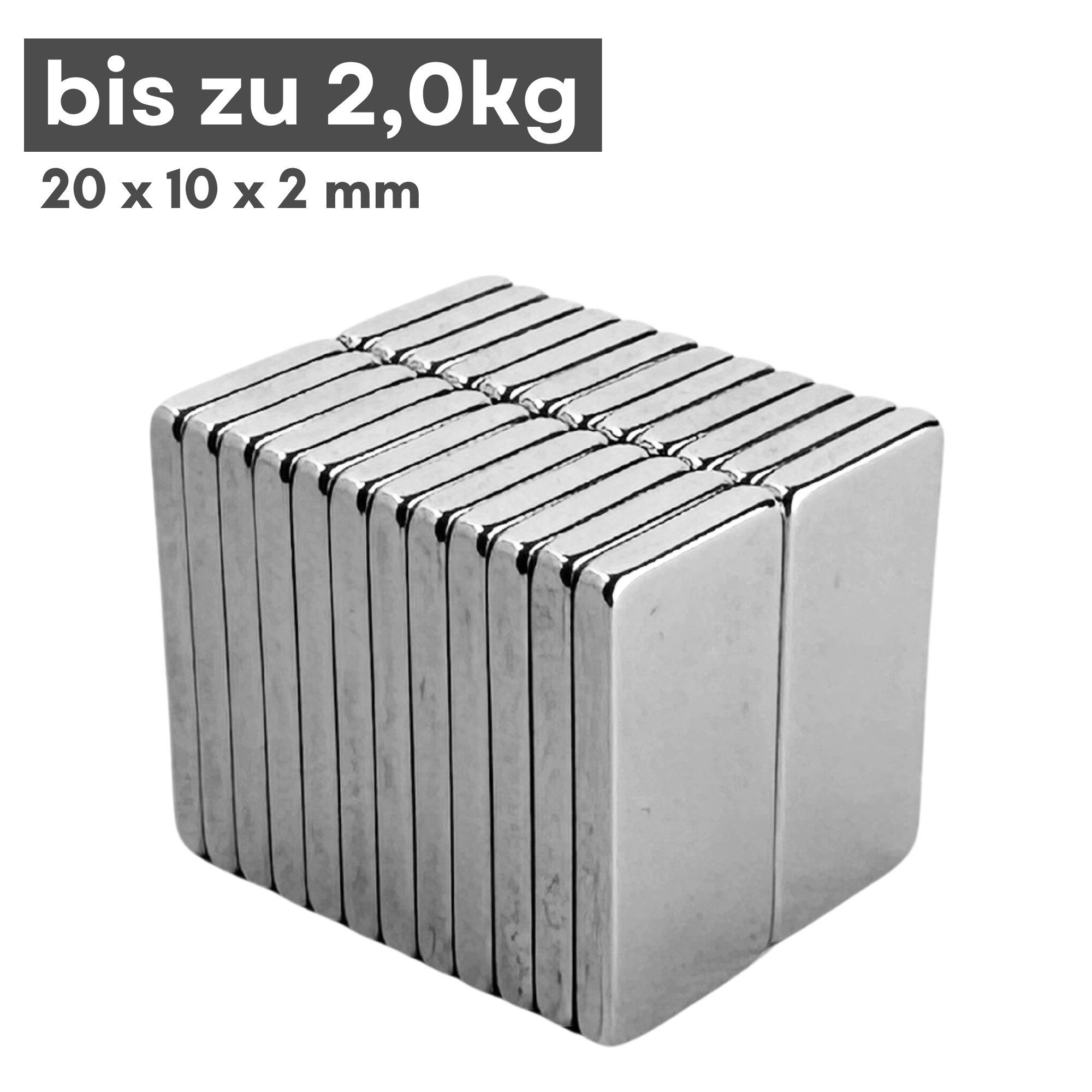 MaajeeKuto Magnet Neodym Magnet 20x10x2 mm N38 – Quadermagnet 2 kg Haftkraft (1-St)