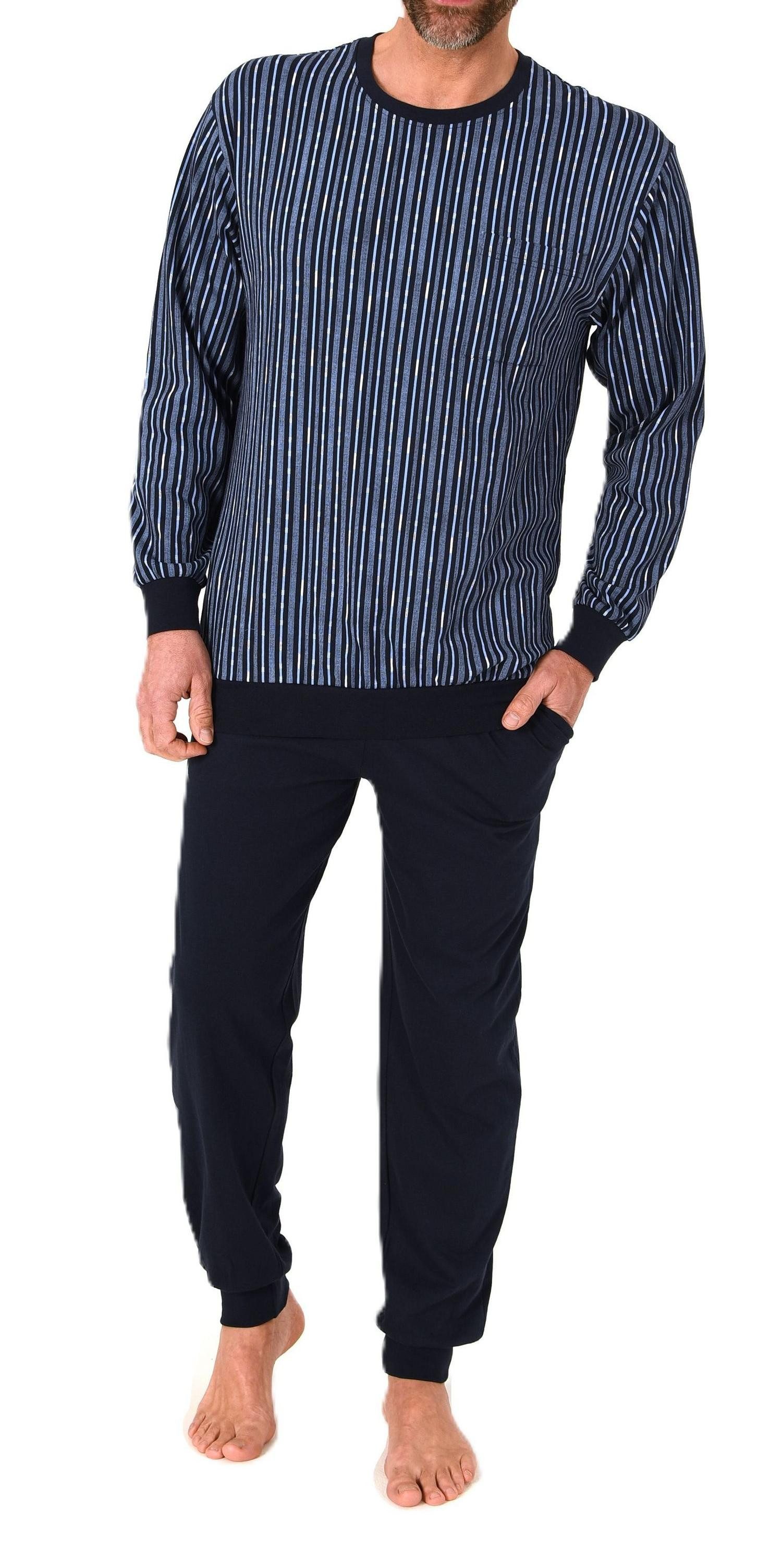 Pyjama Normann Herren langarm Schlafanzug Pyjama mit Bündchen aus Baumwolle