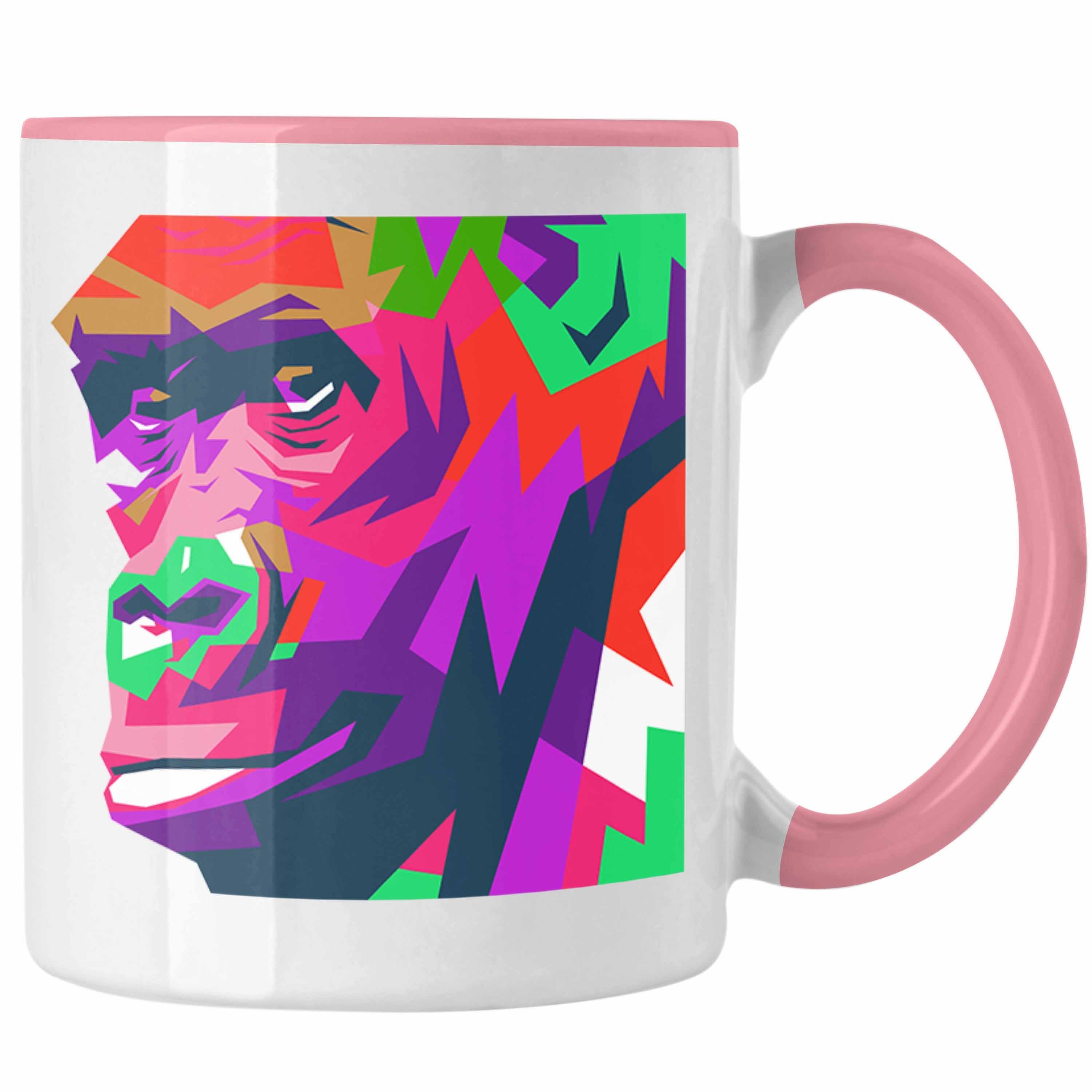 Trendation Tasse Trendation - Chimpanse Tasse Geschenk Polygon Grafik Lustig Rosa