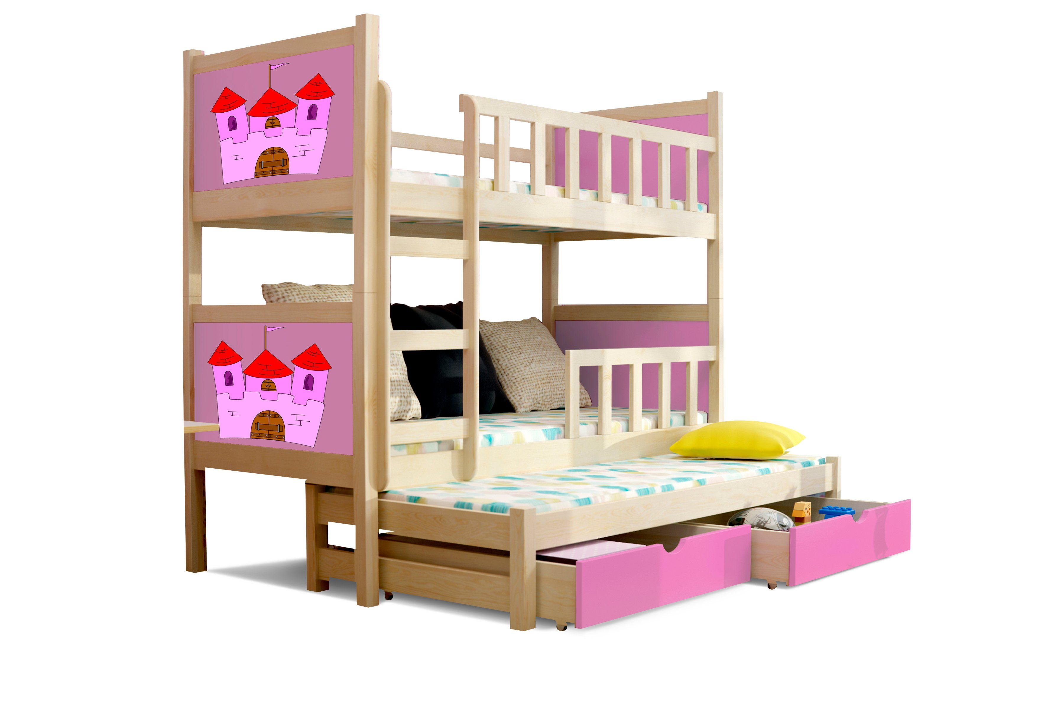 Stylefy Kinderbett Zoo II (Kinderbett, Bett), 190x80 cm, mit Bettkasten,  Kieferholz, mit Leiter und Rausfallschutz, Modern Design, für Kinder