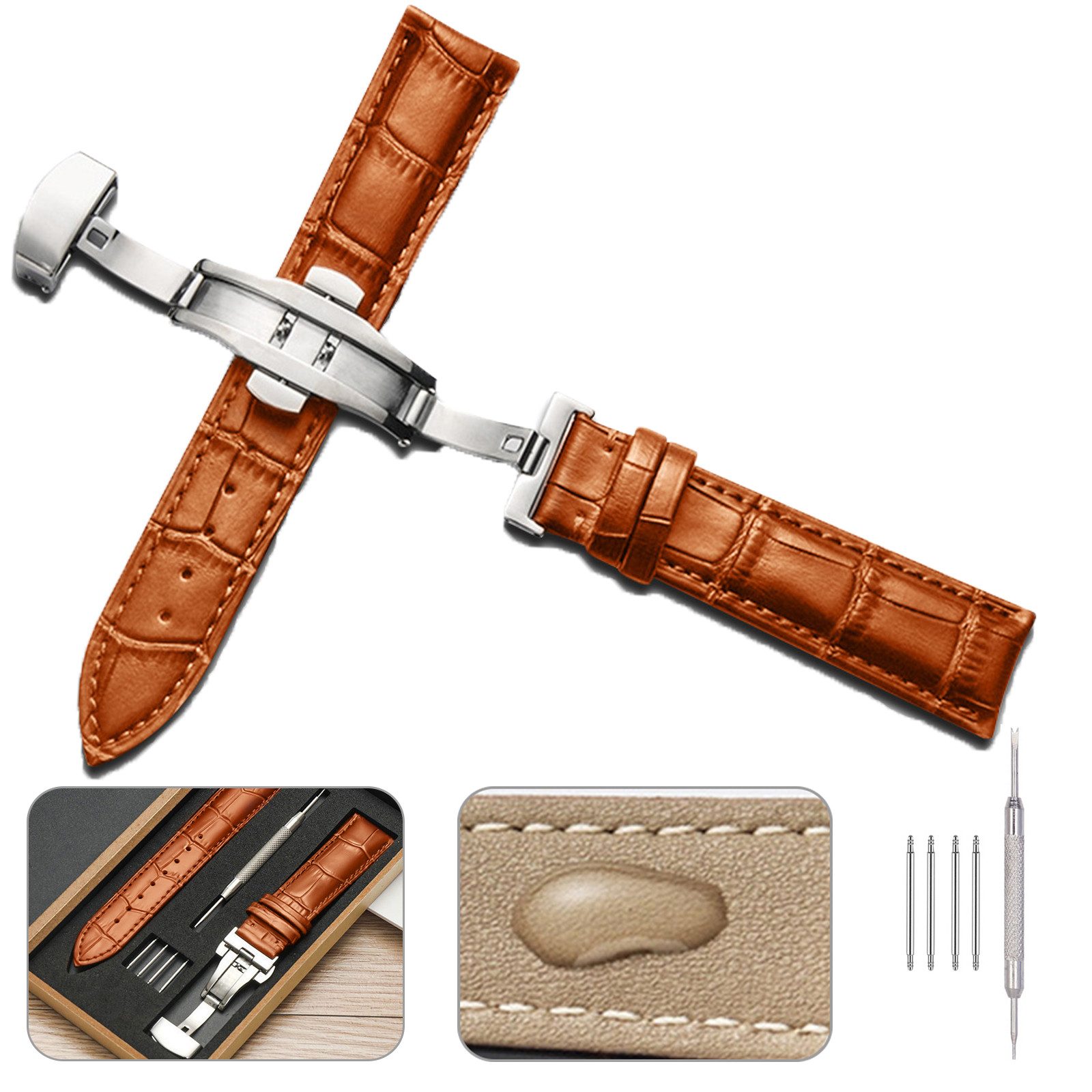 BTTO Smartwatch-Armband Leder Uhrenarmband mit Edelstahl Silber Schnalle, A günstig online kaufen