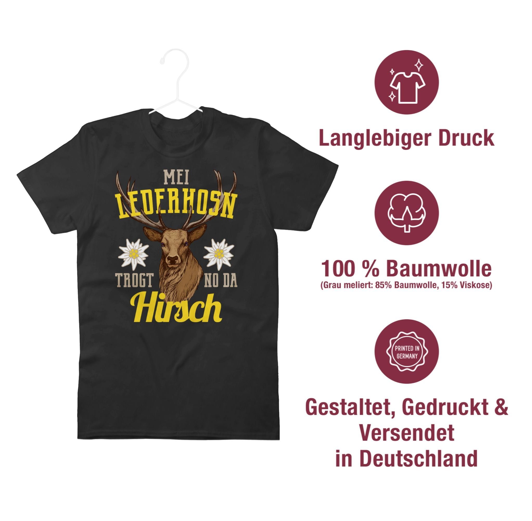 Lederhosn Herren für - gelb/braun da Mode 1 Shirtracer T-Shirt Hirsch Mei Schwarz trogt no Oktoberfest