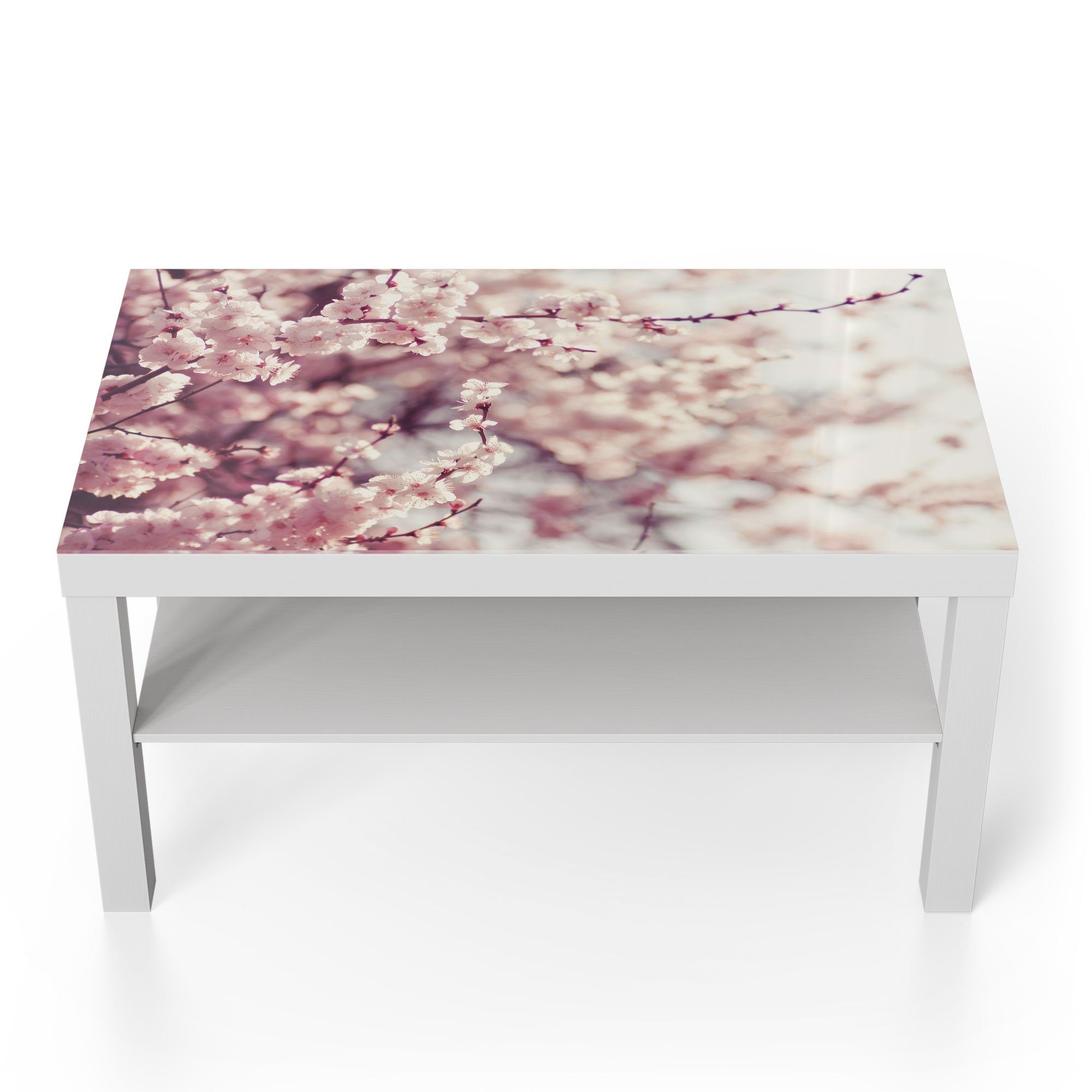 'Kirschblütenzweige', modern Glas Beistelltisch Weiß Glastisch Couchtisch DEQORI