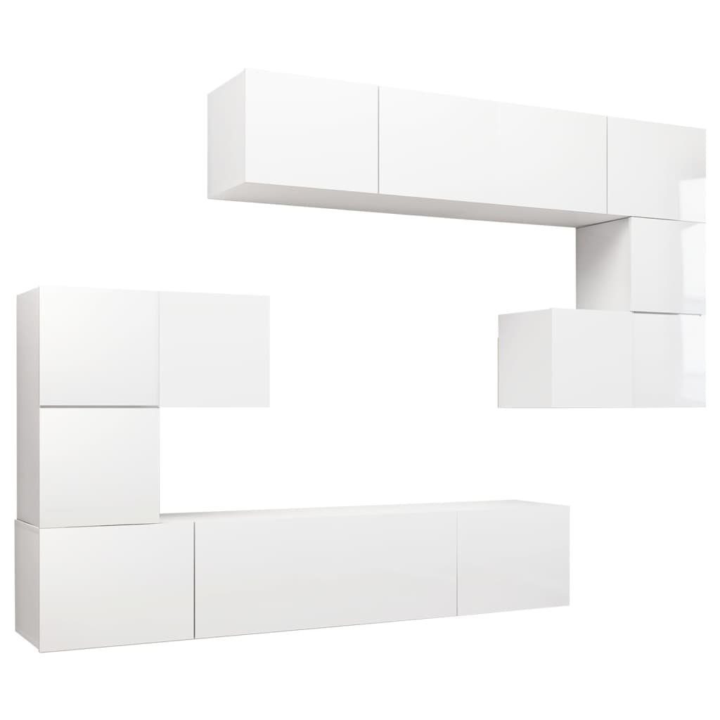 Fernsehe TV-Schrank Holzwerkstoff TV-Lowboard TV-Schrank-Set vidaXL Hochglanz-Weiß 8-tlg