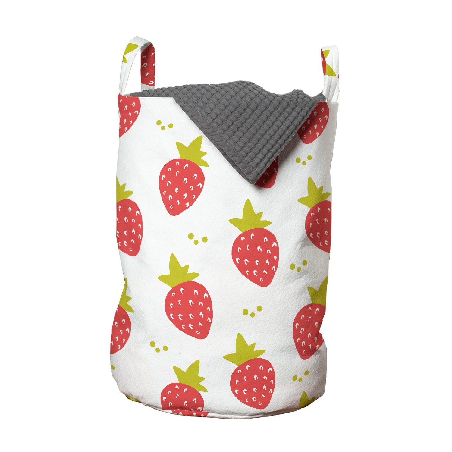 Abakuhaus Wäschesäckchen Wäschekorb mit Griffen Kordelzugverschluss für Waschsalons, Obst Sommer Coral Erdbeeren