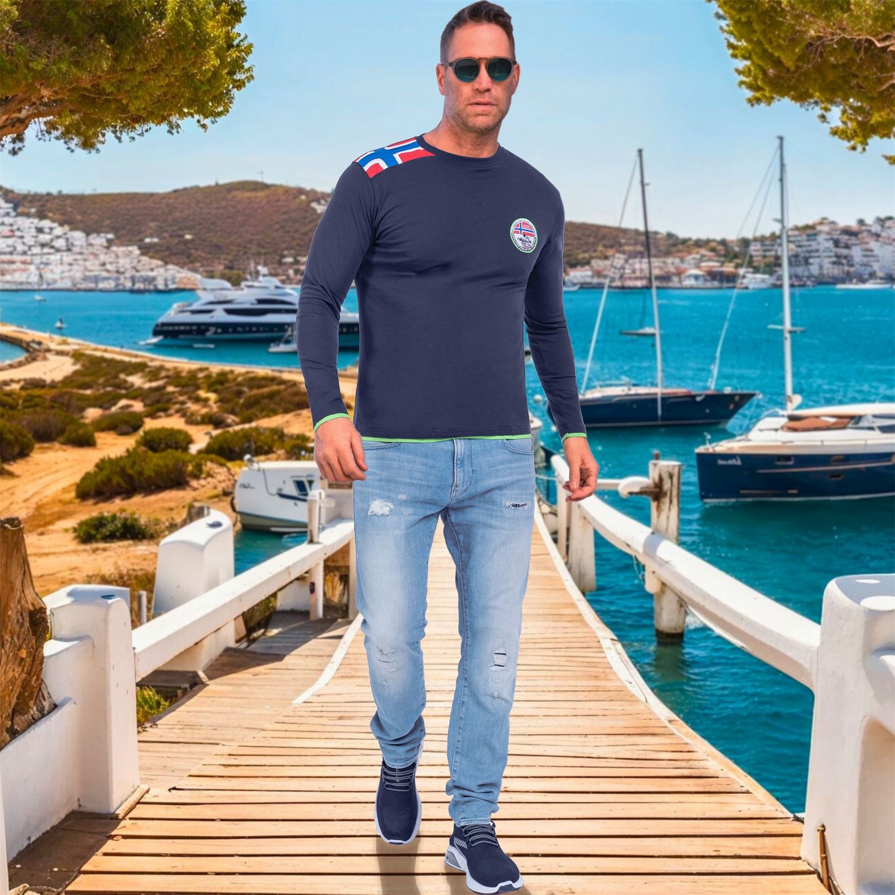 Nebulus Langarmshirt FREEKY, P6682 - Herren, navy-lime, M