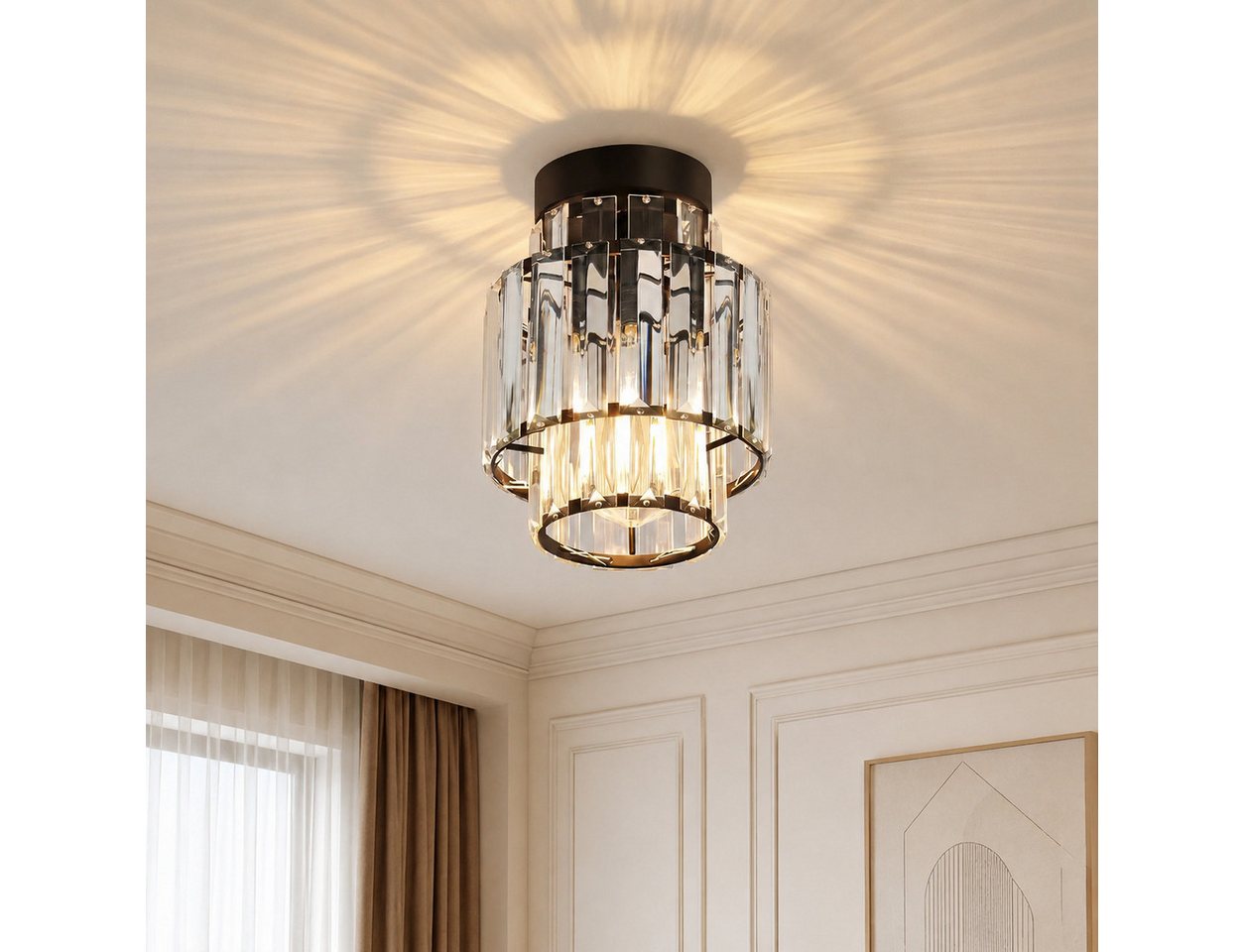Nettlife Deckenleuchte retro Schwarz Kristall E27 1 Flammig Küchenlampe Metall, Innen Deckenbeleuchtung für Korridor Balkon flur küchen