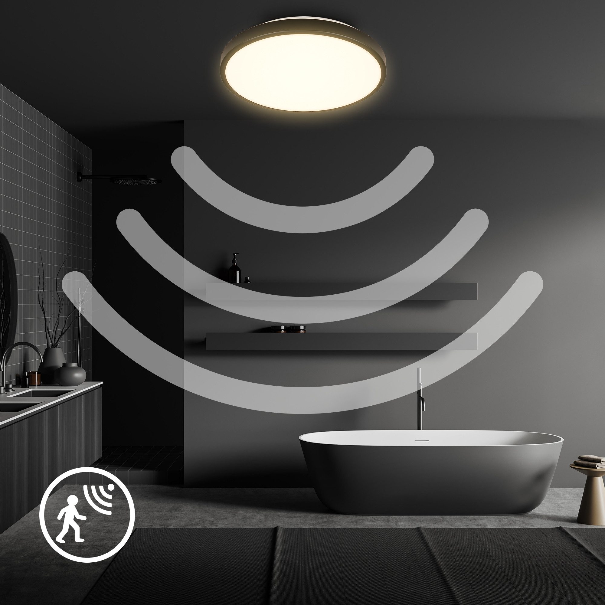 B.K.Licht LED Deckenleuchte BK_DL1615 Bad Deckenlampe mit Bewegungsmelder, 3m Reichweite, Bewegungsmelder, LED fest integriert, Warmweiß, 120° Erfassungswinkel, – Bild 5 von 5