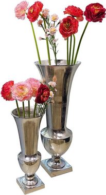 MichaelNoll Dekovase Vase Blumenvase Gefäß Pokalvase Dekovase Groß Aluminium Silber Groß - Bodenvase für Kunstblumen und Pampasgras - 52 cm / 80 cm