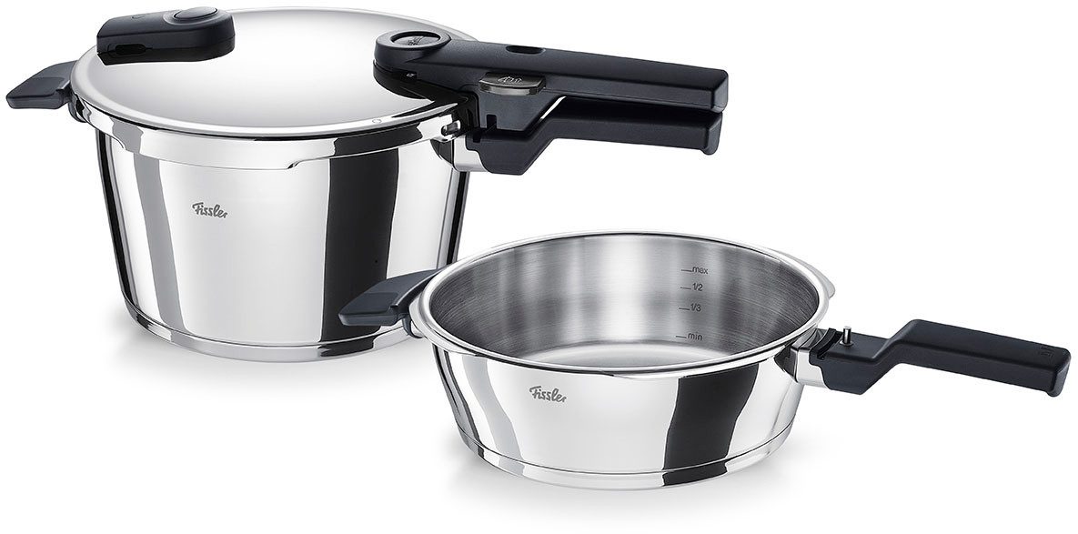 Fissler Schnellkochtopf Vitaquick®, Edelstahl 18/10 (Set, 3-tlg., 1 Schnellkochtopf 4,5 L, 1 Schnellbratpfanne 2,5 L, 1 Metalldeckel), Made in Germany