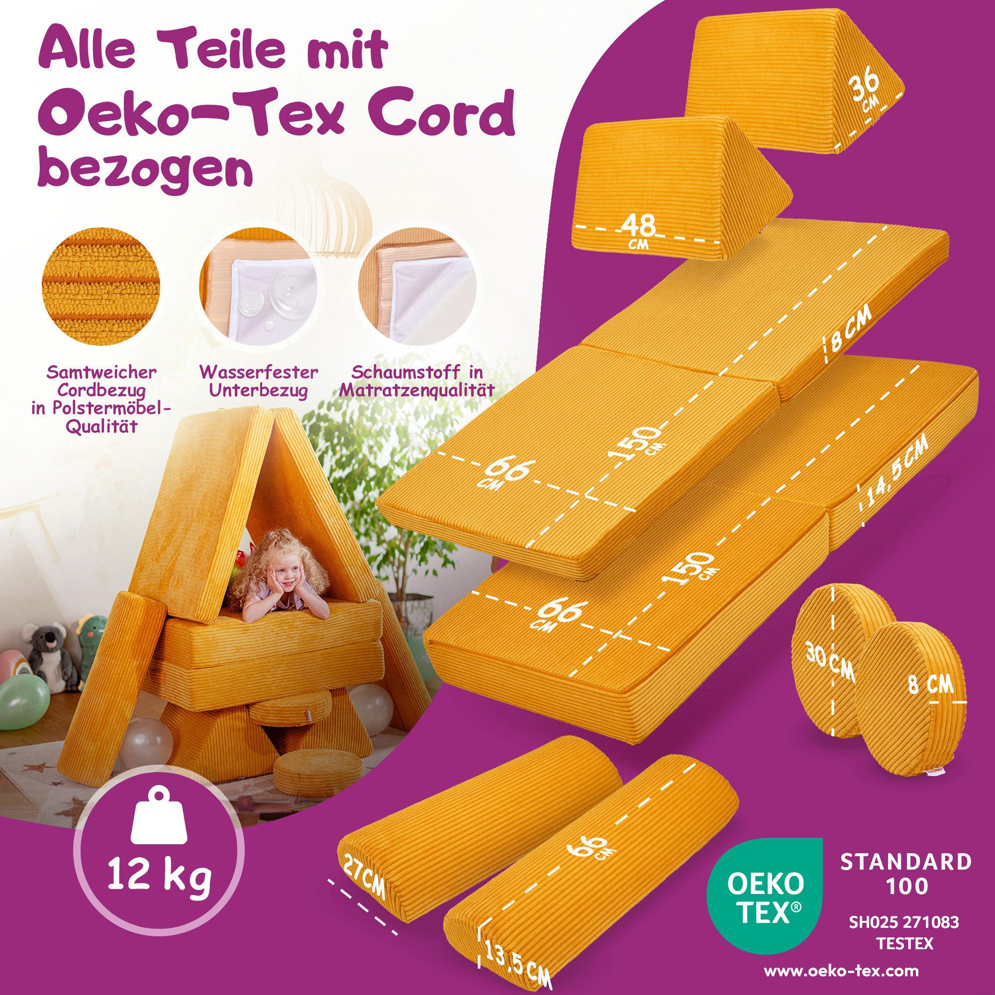 Linodino Kindersofa Spielsofa I Schaumstoff Stapelsteine für Kinder I Kindercouch, 3 Jahre Garantie – Bild 5 von 5