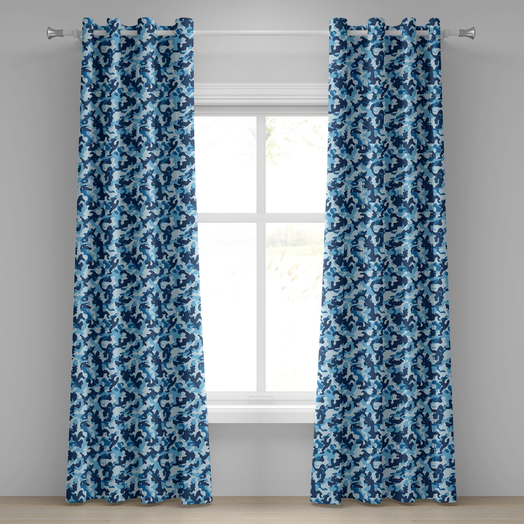 Gardine Dekorative 2-Panel-Fenstervorhänge für Schlafzimmer Wohnzimmer, Abakuhaus, Tarnen Blau tonte Entwurf