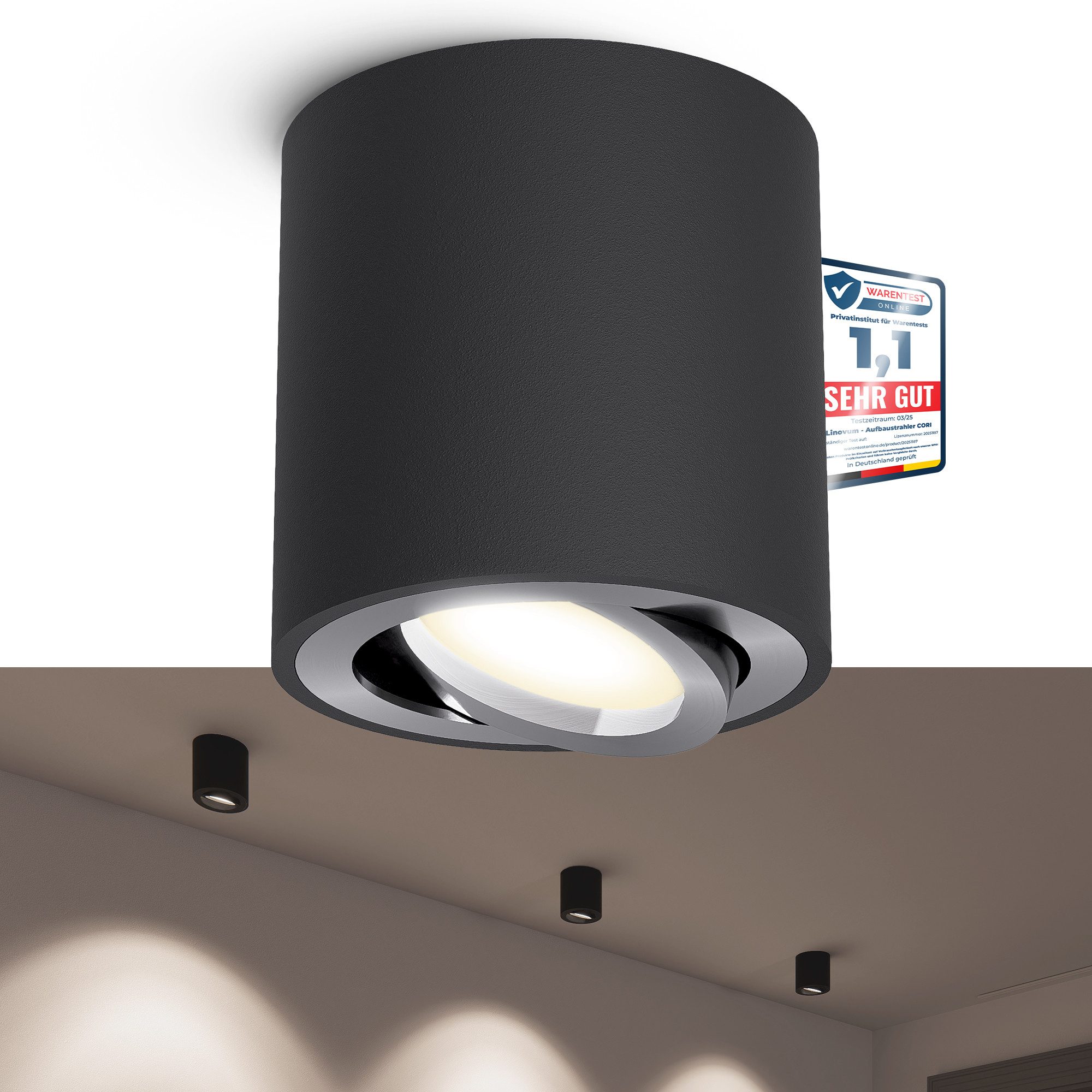 LED Aufbaustrahler Aufbaustrahler CORI in schwarz gebuerstet schwenkbar mit LED GU10 3W