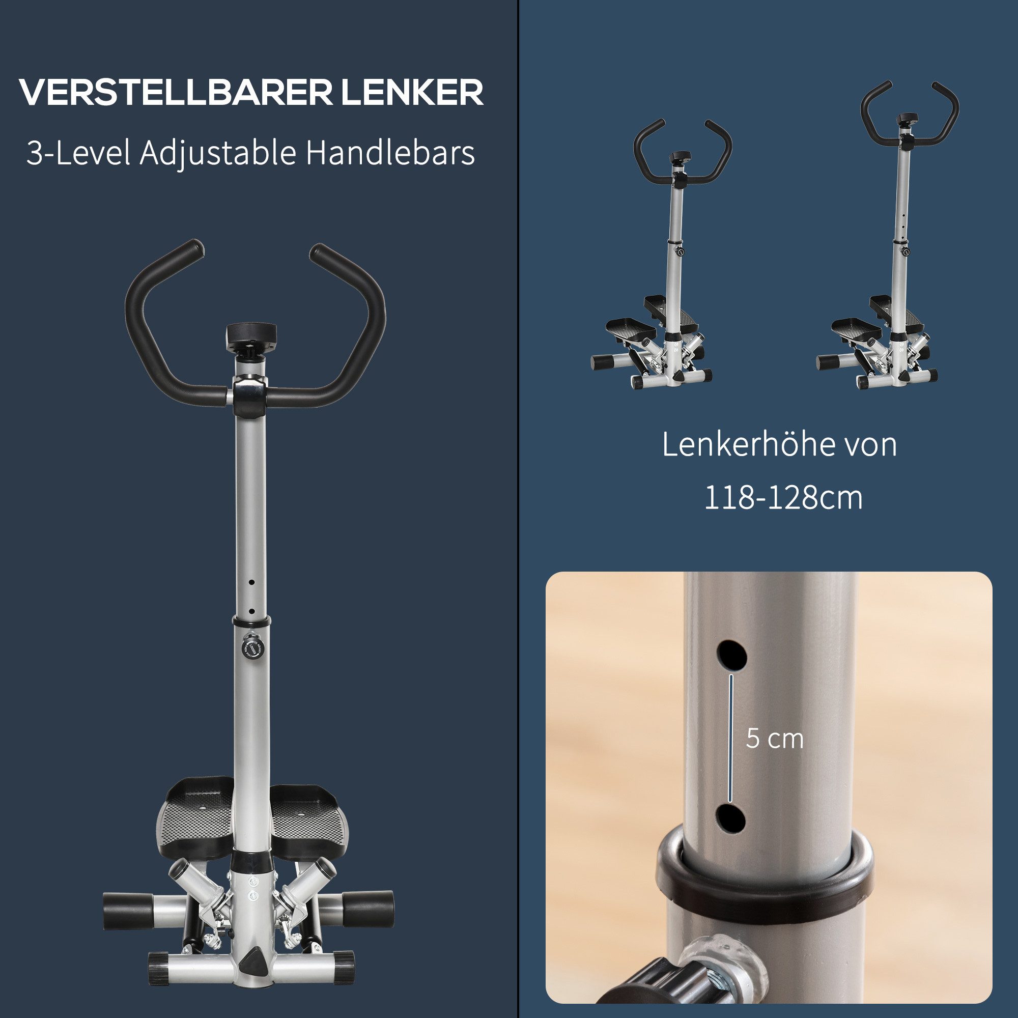 BAYMATE Stepper Heimtrainer Fitnessgerät mit Handgriff für Bein- und Po-Training (LCD-Bildschirm, verstellbare Geschwindigkeit)