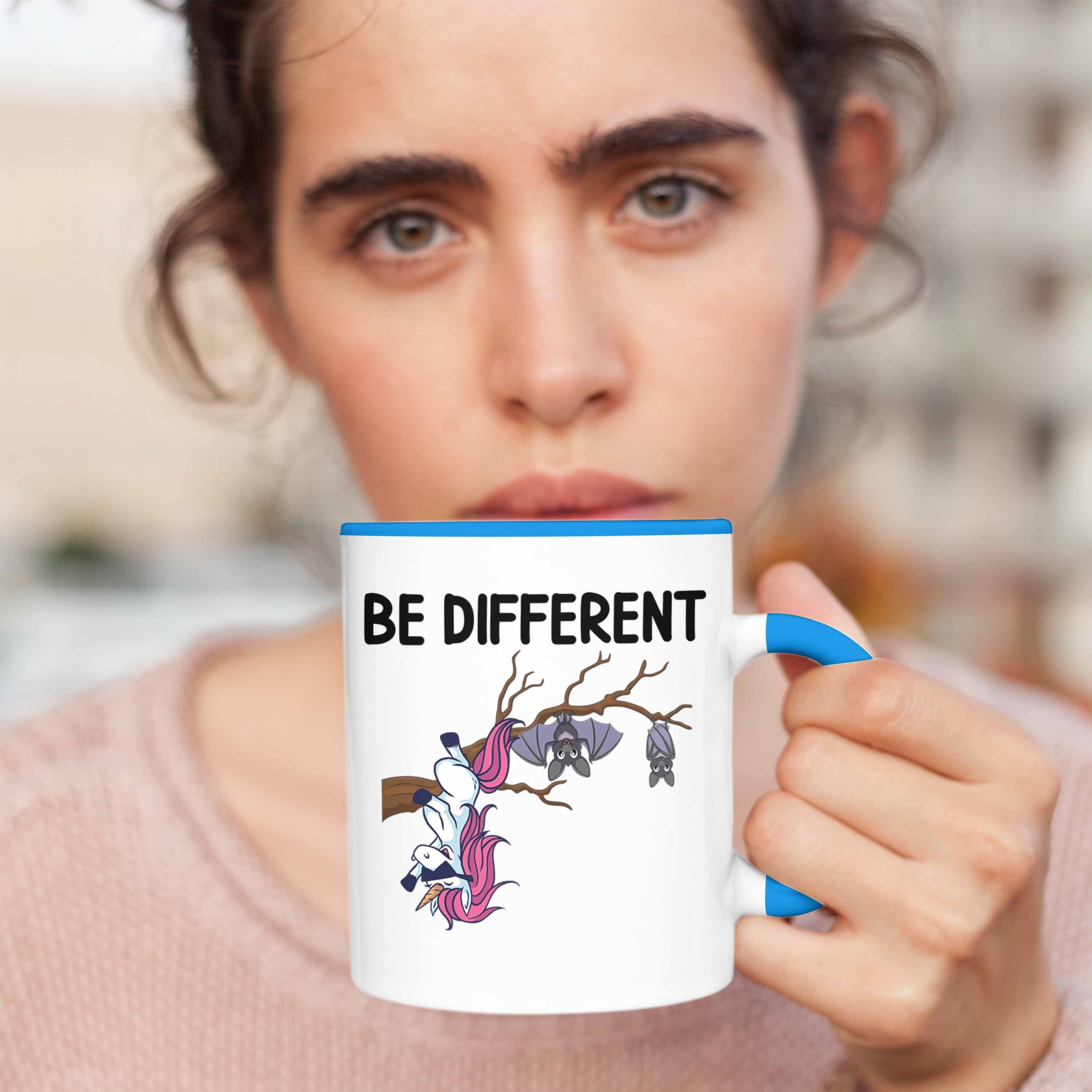 Geschenk Be Different Einhorn Trendation Tasse Fledermaus Geschenkidee Tasse Trendation - Blau für Frauen