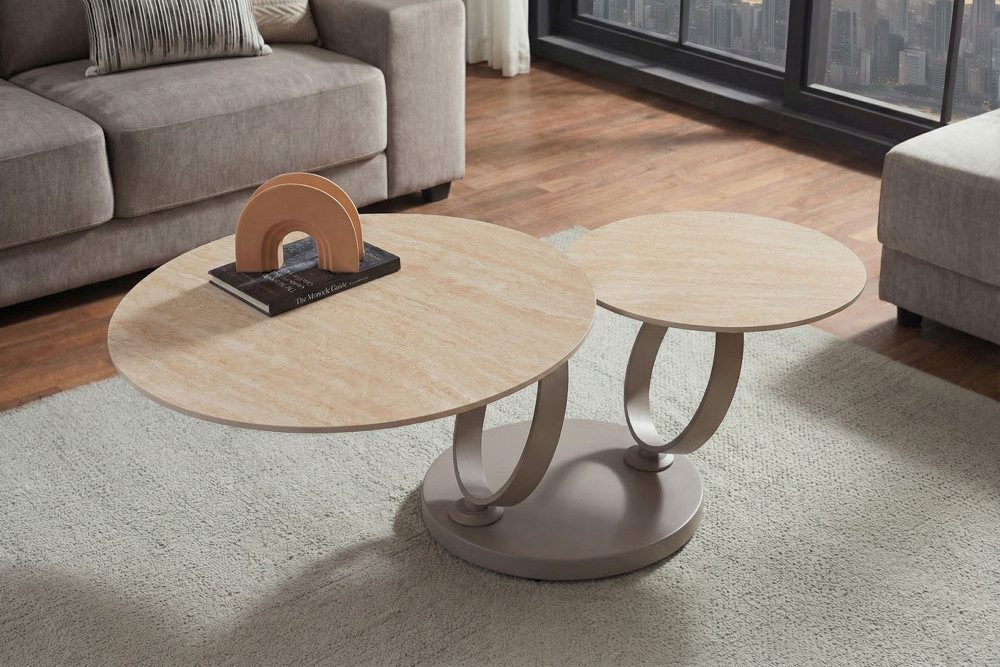 riess-ambiente Couchtisch DANCING RINGS 80cm champagner/greige - Keramik, modern, rund, drehbar (Einzelartikel, 1-St), Ausgefallener Beistelltisch - ideal für m – Bild 5 von 5