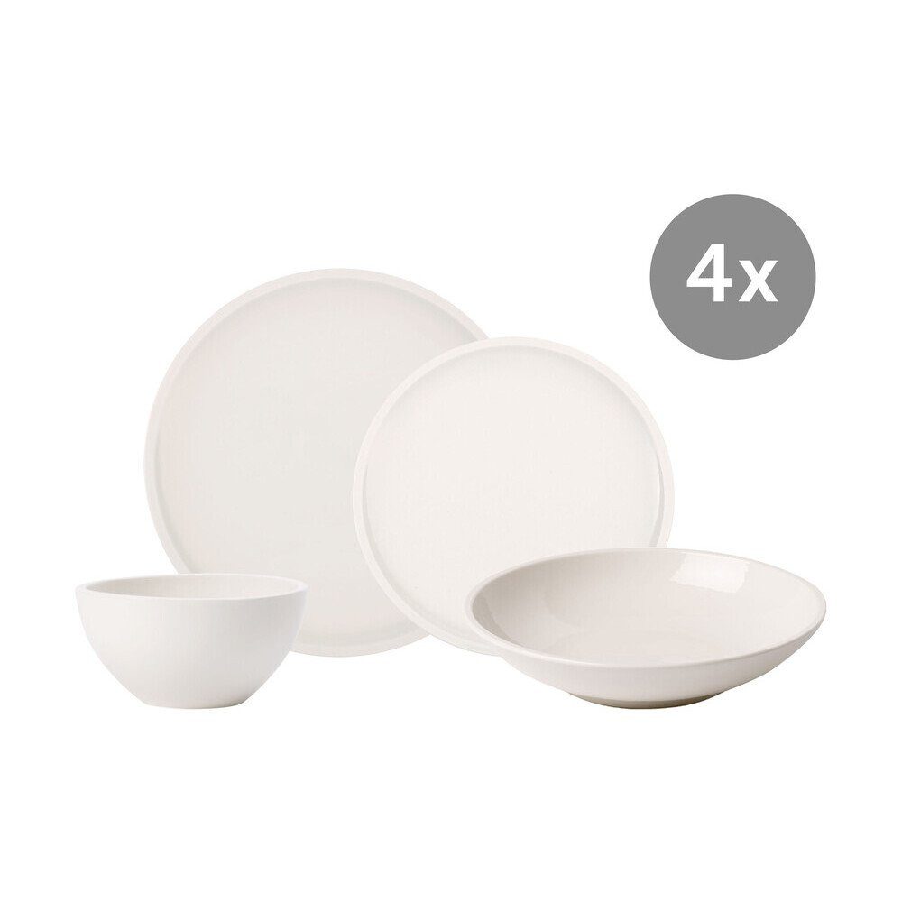 Villeroy & Boch Frühstücksteller Set Artesano Speiseteller, Frühstücksteller, Pasta, Bowl 16-tlg., 16-teiliges Frühstücksset, Geschirrset, für 4 Personen, Ø27cm, weiß