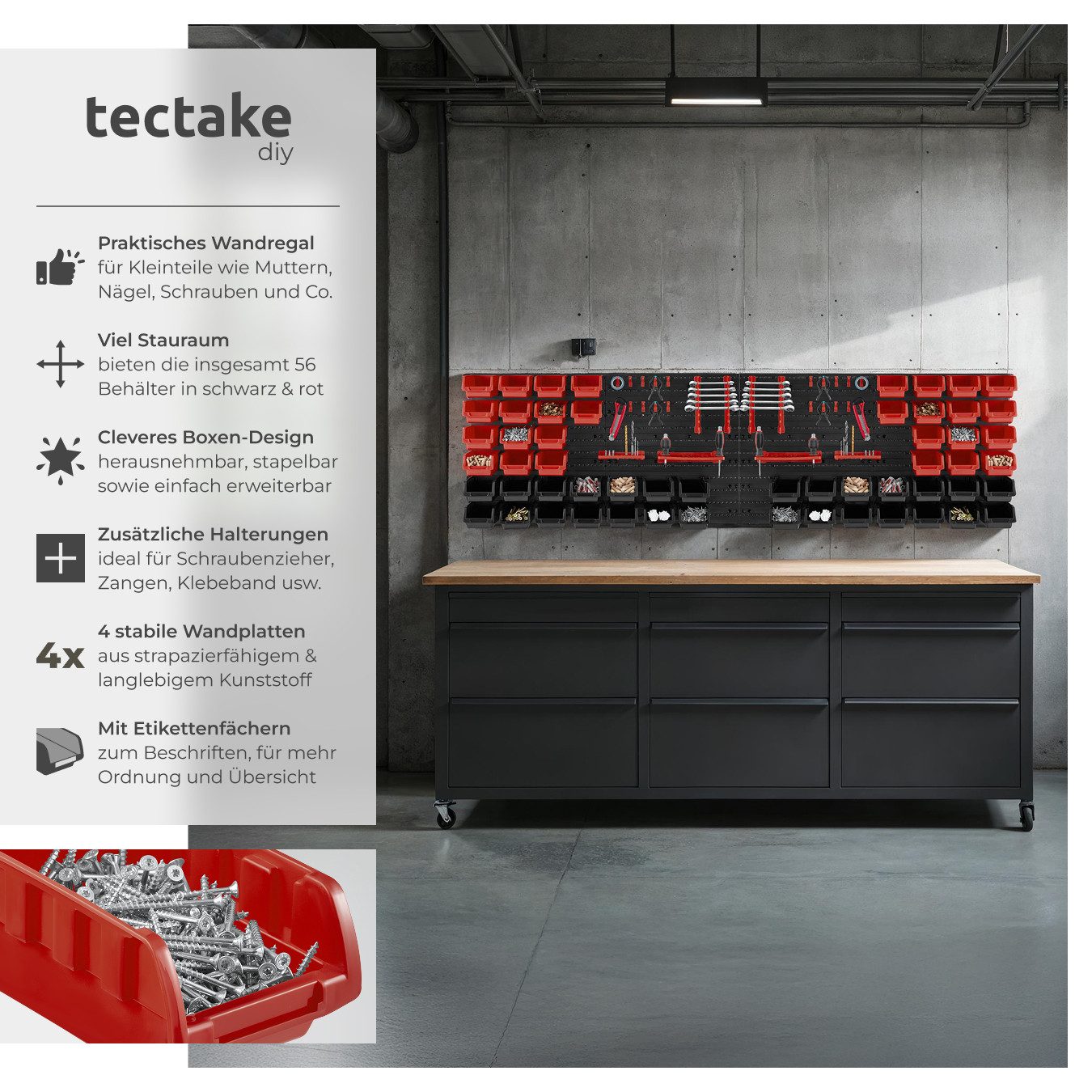 tectake Regal Kleinteilemagazin, 2er Set 2-tlg., 88-teilig, mit 4 Wandplatt günstig online kaufen