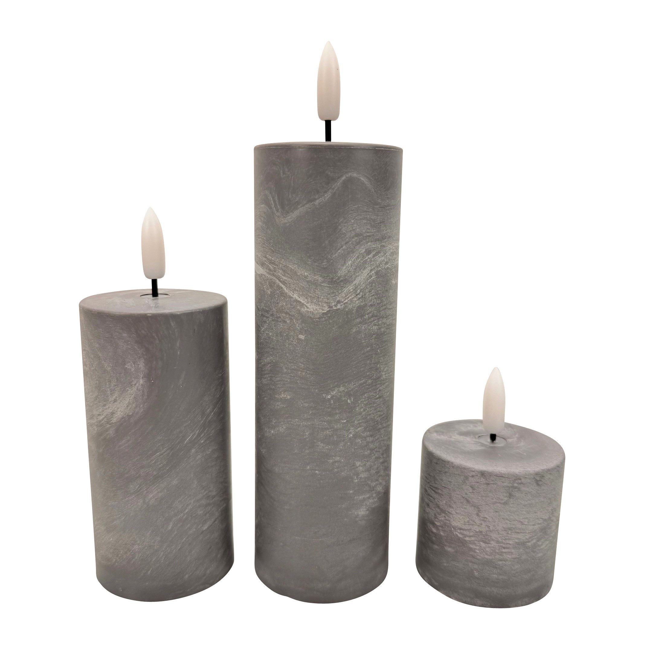 Online-Fuchs LED-Kerze - 3 Kerzen in Grau aus Kunststoff mit Timer - wieder günstig online kaufen