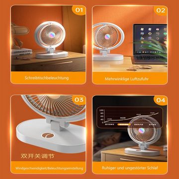 autolock Mini USB-Ventilator USB Ventilator Mini USB Tischventilator Leise 4 Speed, 90° Drehung Tragbarer USB Lüfter mit LED-Licht,Desk Fan