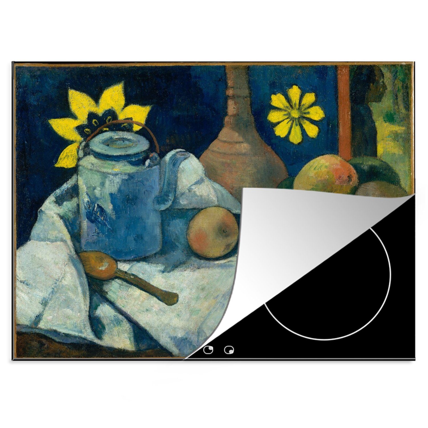 MuchoWow Herdblende-/Abdeckplatte Stilleben mit einer Teekanne und Früchten - Gemälde von Paul Gauguin, Vinyl, (1 tlg), 70x52 cm, Mobile Arbeitsfläche nutzbar, Ceranfeldabdeckung