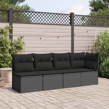 vidaXL Loungesofa Gartensofa mit Kissen 4-Sitzer Schwarz Poly Rattan