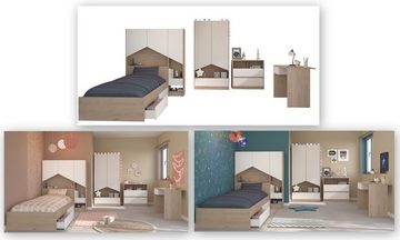 Parisot Jugendzimmer-Set Shelter, (Kinderzimmer in weiß und Eiche, Komplett-Set 7-teilig), mit viel Stauraum