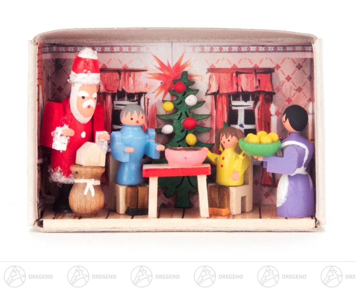 Dregeno Erzgebirge Weihnachtsfigur Miniatur Zündholzschachtel Weihnachten bei uns zu Hause Breite x Höh, für Setzkasten | Dekofiguren