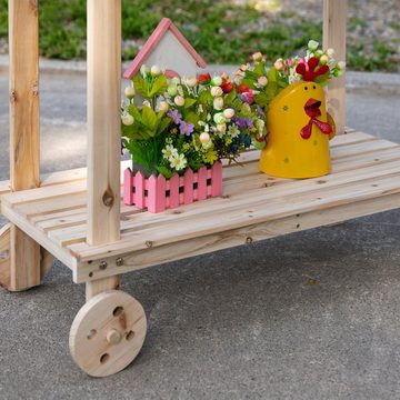 Outsunny Pflanztisch Blumentisch mit Schublade 2 Stufen, mit Waschbecken und Rollen (Arbeitstisch, 1-St., Gärtnertisch), für Garten, natur