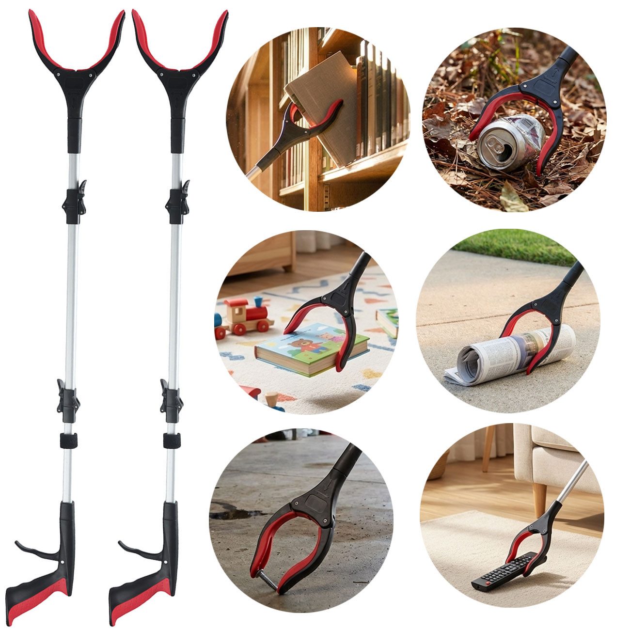 shop'n smile ideoon Greifzange Faltbare Greifzange 92 cm Aluminium Greifhilfe mit Magnet & 360° Kopf, 2-tlg., 1er-Set & 2er-Set, 92cm Greifhilfe faltbar, Magnetspitze, tragfähig bis 2kg