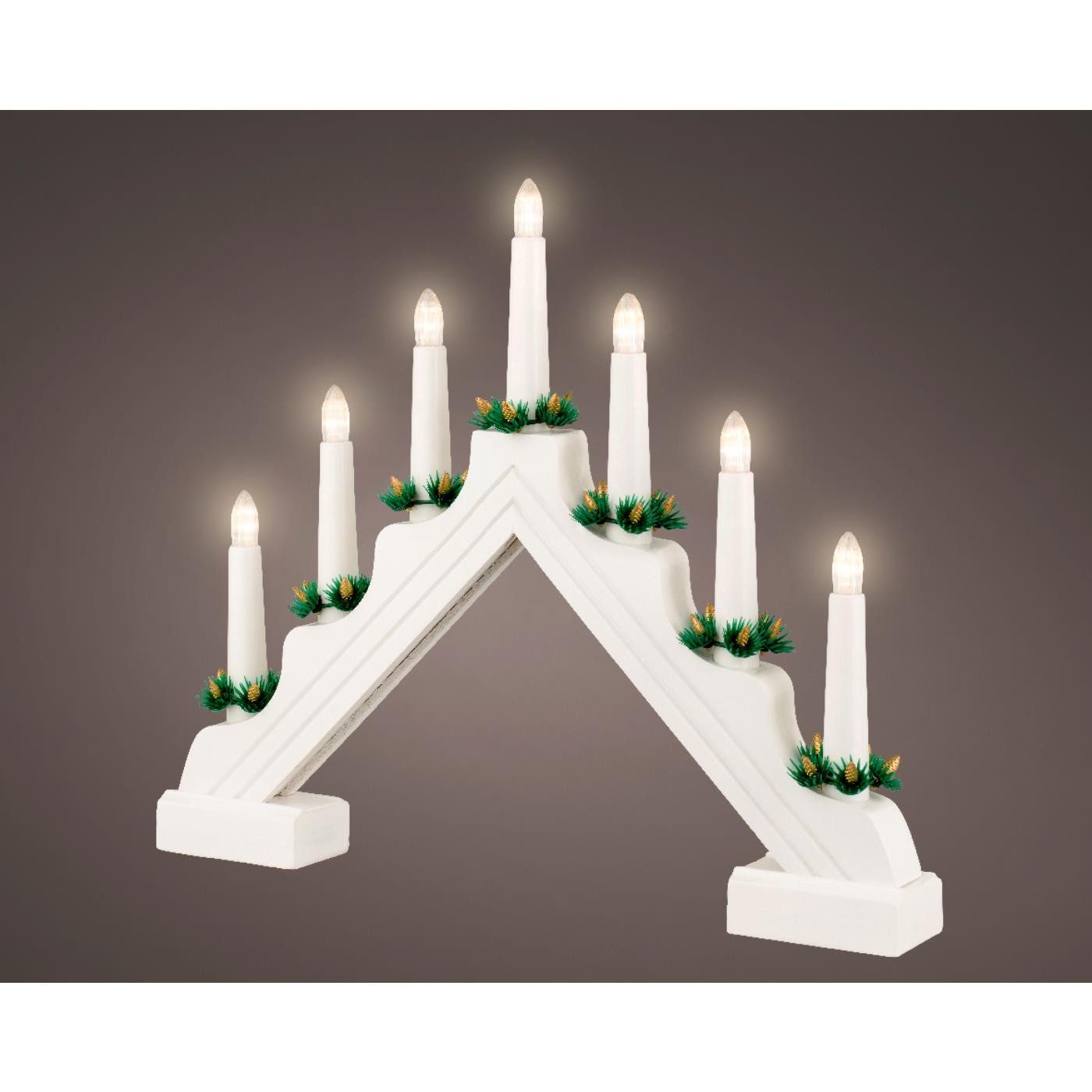 queence Weihnachtspyramide LED-Fensterdekoration Holz weiß mit Tanne, 40x32cm mit 7 Lichtern