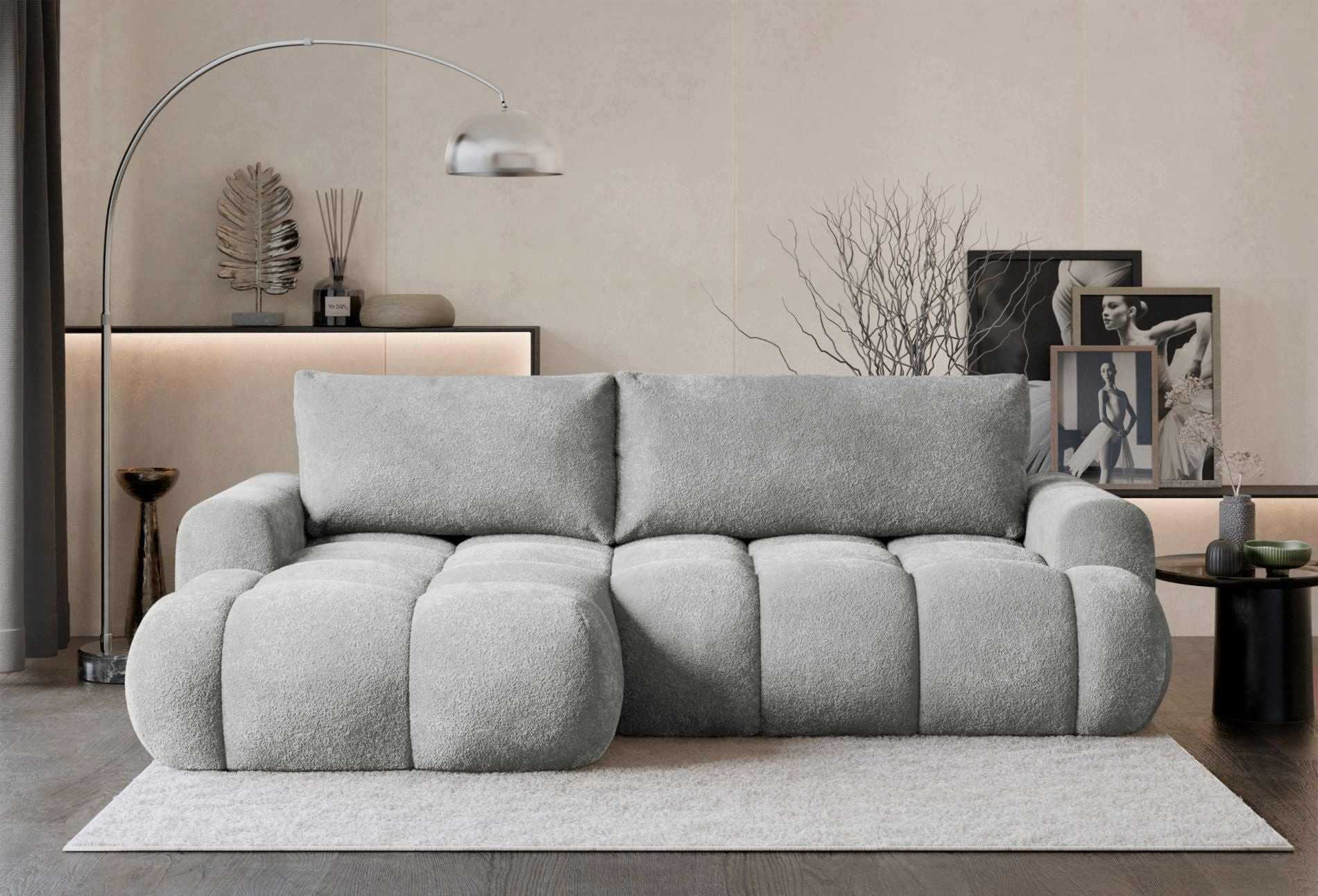 Selsey Ecksofa OMBO MINI, Ecksofa mit Schlaffunktion & Bettkasten, Bouclé, 246 cm