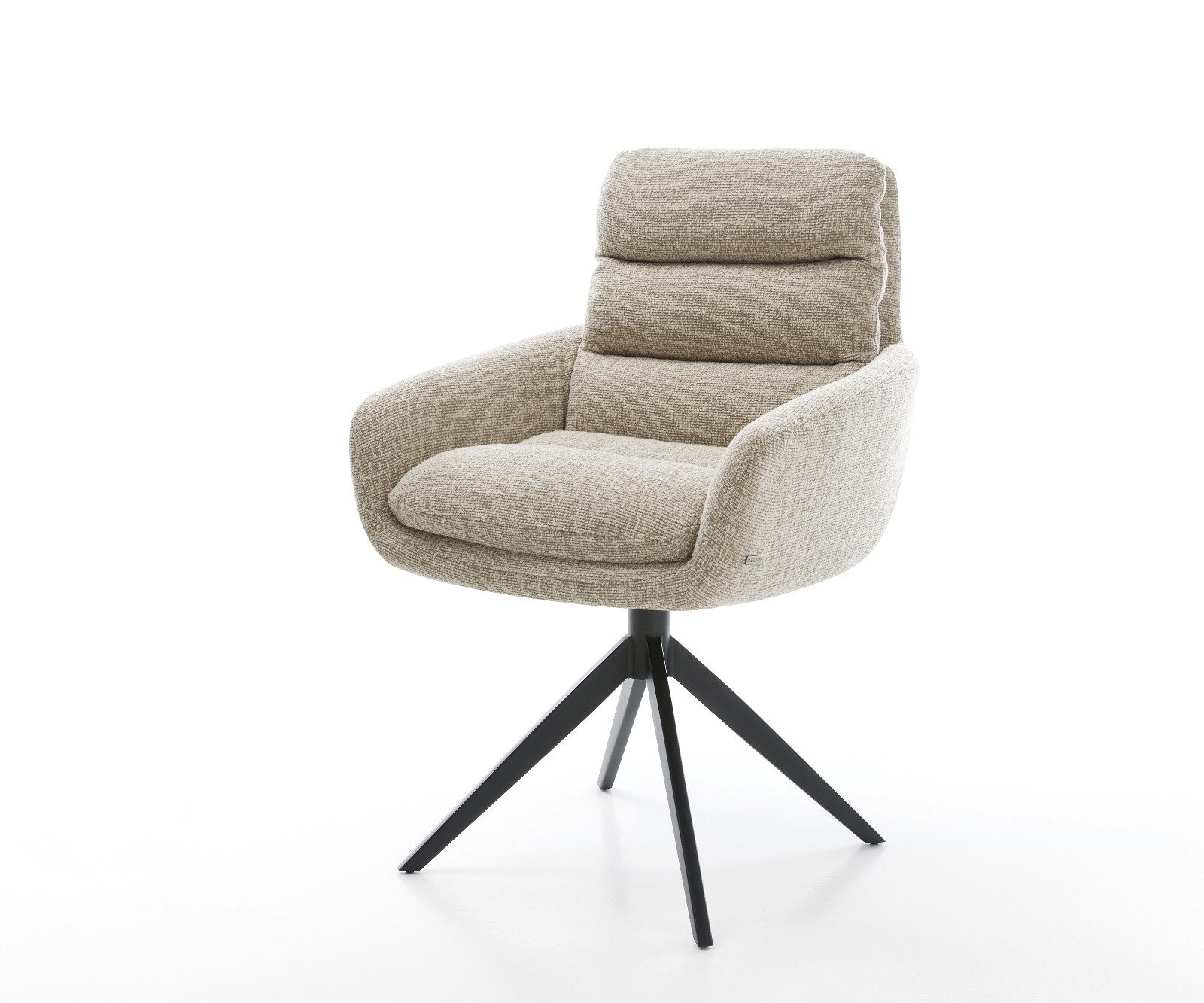 DELIFE Polsterstuhl Abelia-Flex, mit Armlehnen Kreuzgestell breit Schwarz Webstoff Soft Beige 360° dreh