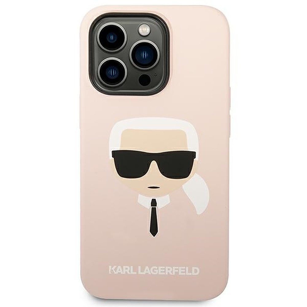KARL LAGERFELD Handyhülle Schutzhülle Silikonhülle Handyschale 6,1 Zoll, Karlskopf-Motiv, Silikon, Mikrofaserfutter