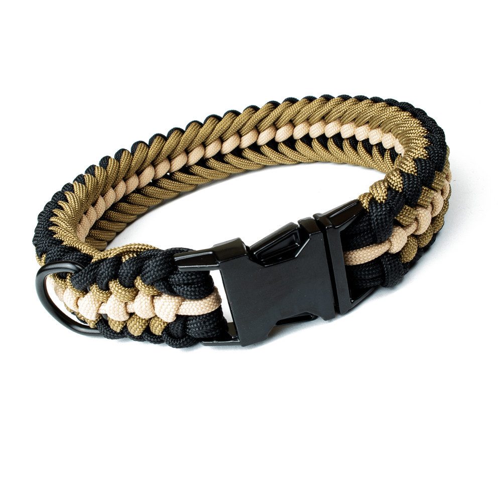 Tierluxe Hunde-Halsband Leo, Steckschnalle Schwarz, Paracord, Handgemacht, Schnellverschluss