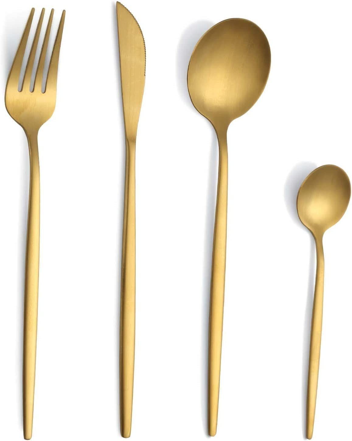 Coisini 24/60tlg. Messer Spülmaschinenfest Löffel Set Gold Edelstahlbesteck Gabel Besteck-Set