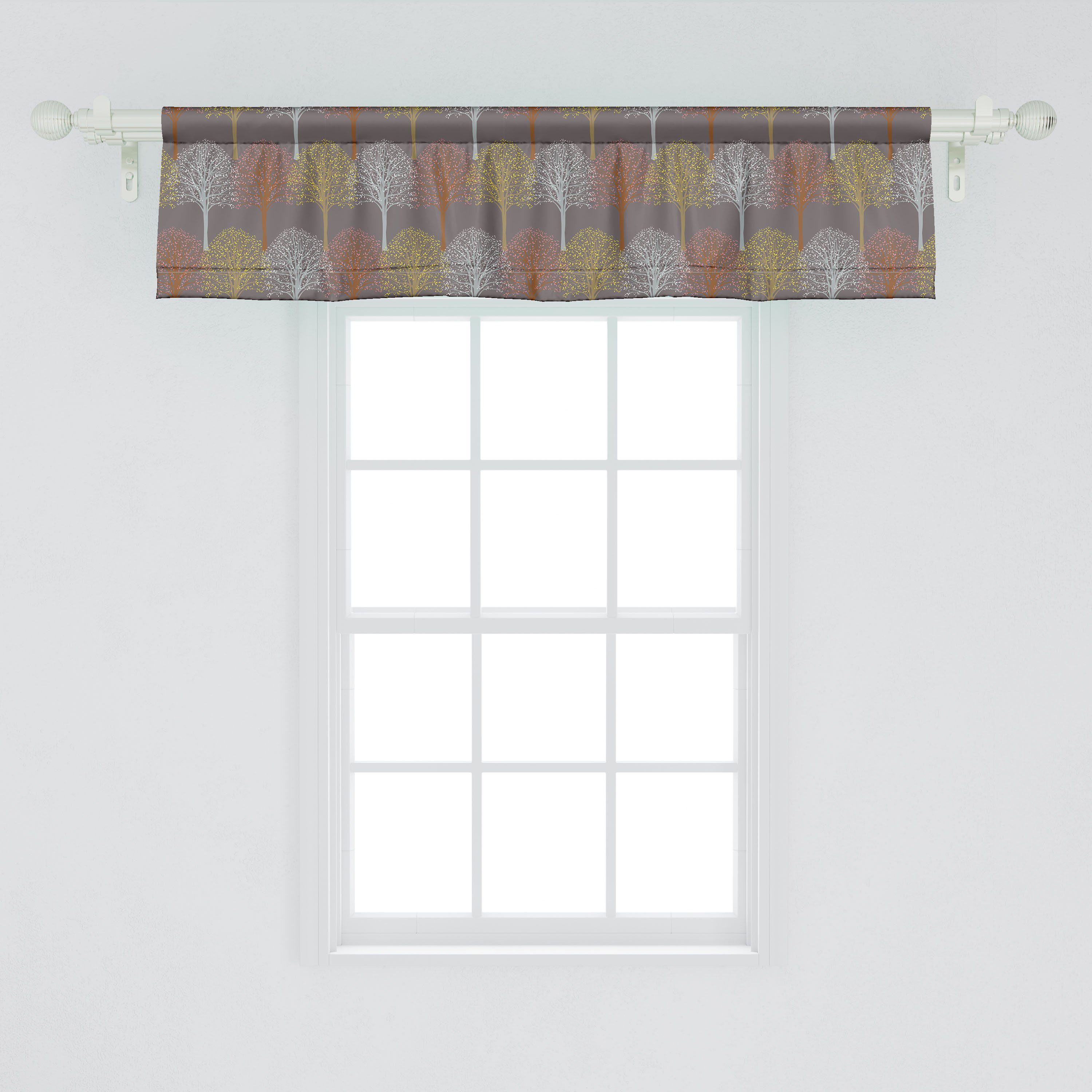Stangentasche, Wald Küche Volant Waldbäume Microfaser, mit für Vorhang Pastellkunst Scheibengardine Abakuhaus, Dekor Schlafzimmer