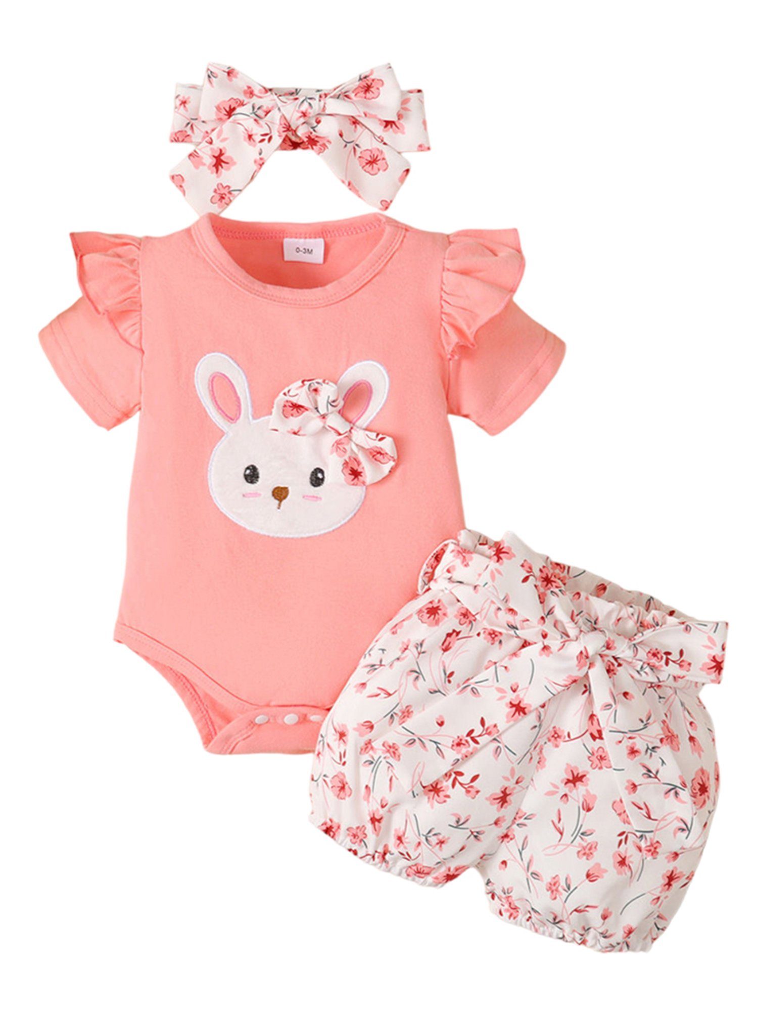 LAPA Body & Shorts Dreiteiliger Anzug für Baby Mädchen mit Häschen-Druck