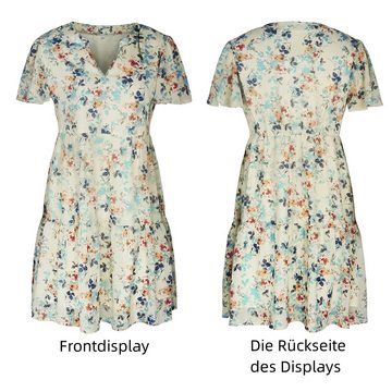 B.X Druckkleid Bedrucktes Kleid. Bequemes gefüttertes Minikleid, Sommerkleid Modisches Kleid in A-Linie mit Rüschen und kurzen Ärmeln