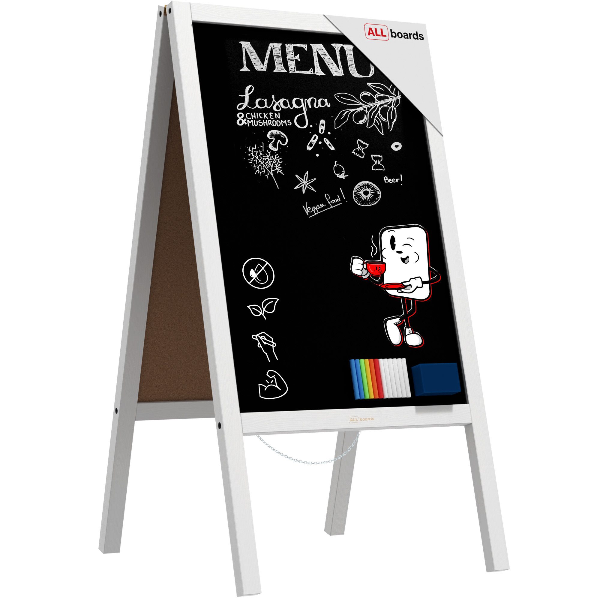ALLboards Standtafel Kundenstopper mit farbigem Holzrahmen 118x61cm Werbetafel