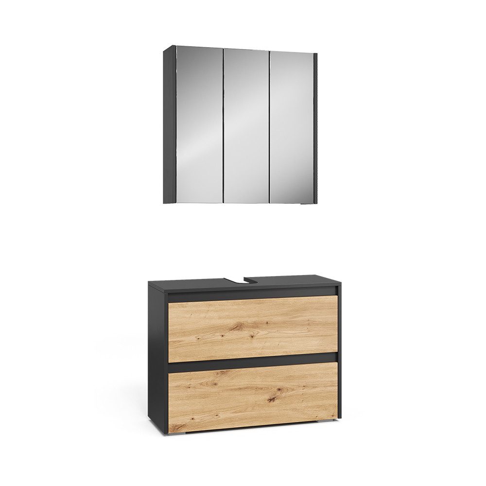 Vicco Badmöbel-Set Majest, Anthrazit/Artisan, 2 Teile, (2-St., 2er Set)