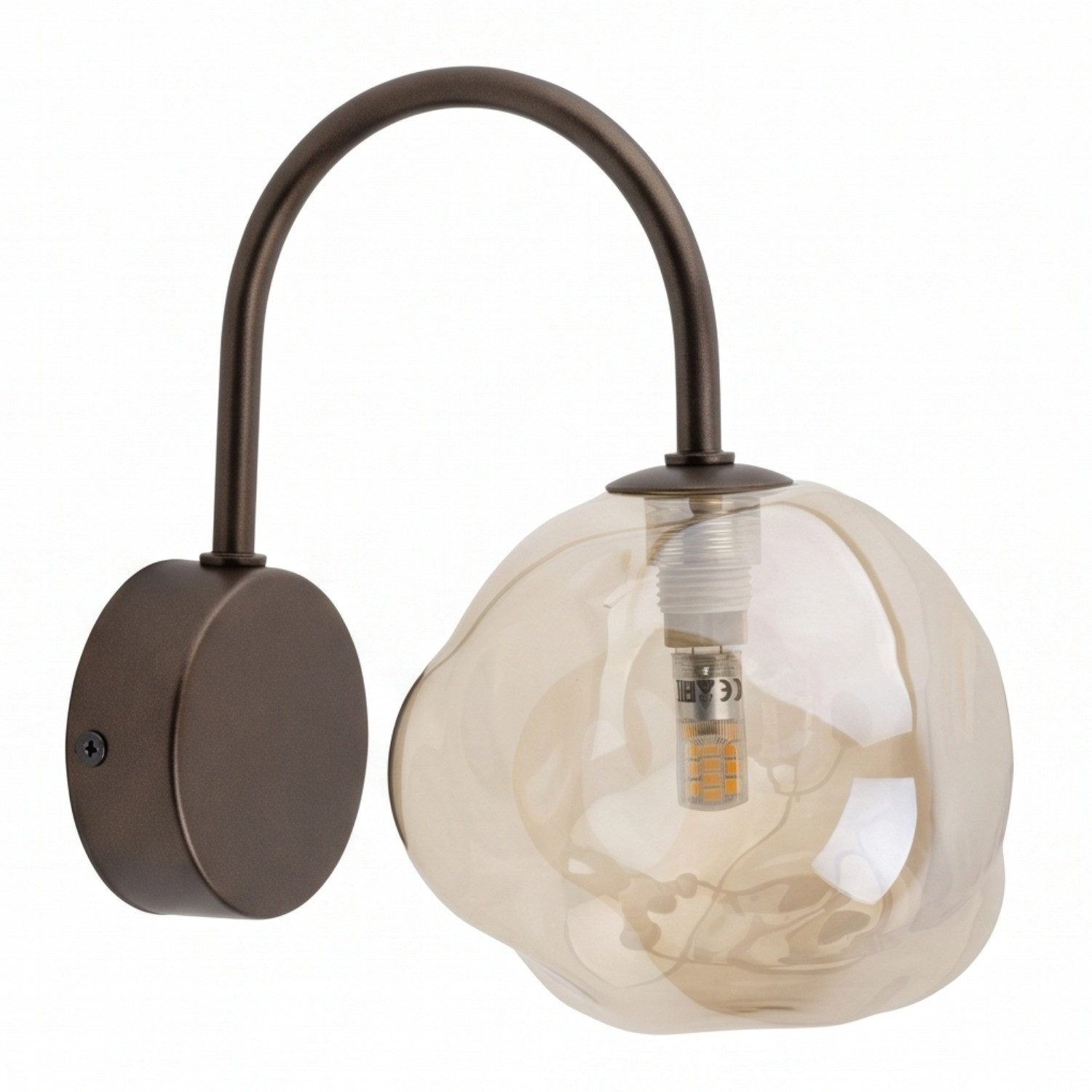 Licht-Erlebnisse Wandleuchte UMERA, ohne Leuchtmittel, Rauchglas Metall 21 cm hoch Braun Cognac G9 Modern