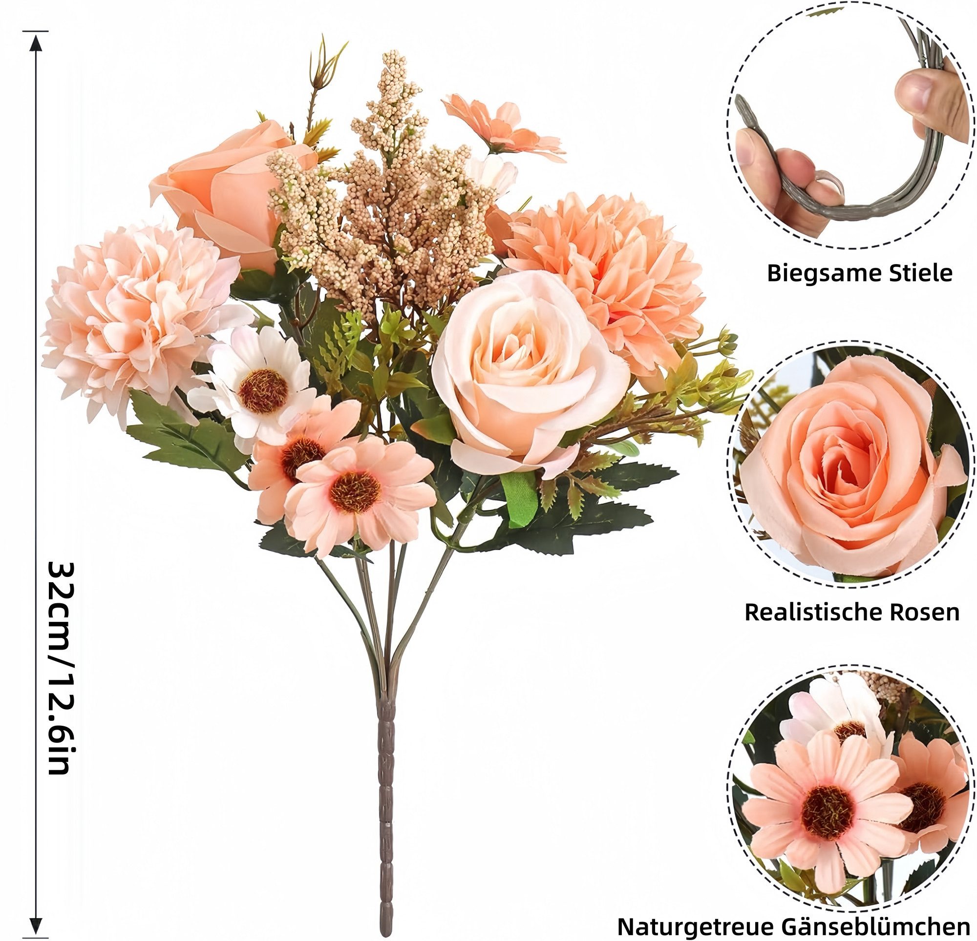 Kunstblumenstrauß Künstliche Rosenblumen 2er-Set – Seidenblumenstrauß für Dekoration, FOUORTUNATE-BEE, Perfekt für Hochzeit, Party oder Heimdekoration in Rosa – Bild 2 von 5